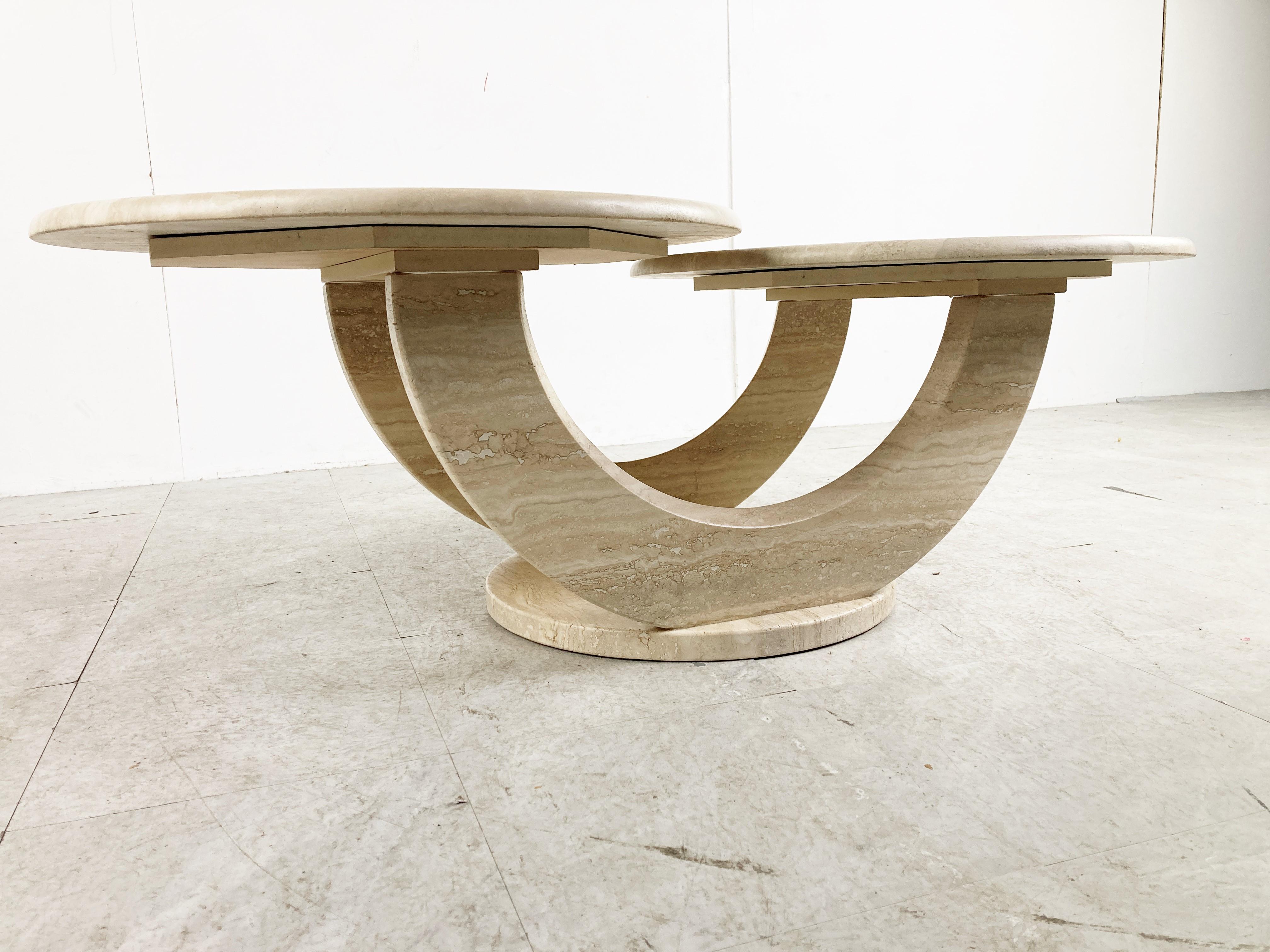 Vintage Two Tier Travertine Coffee Table, 1970s 1