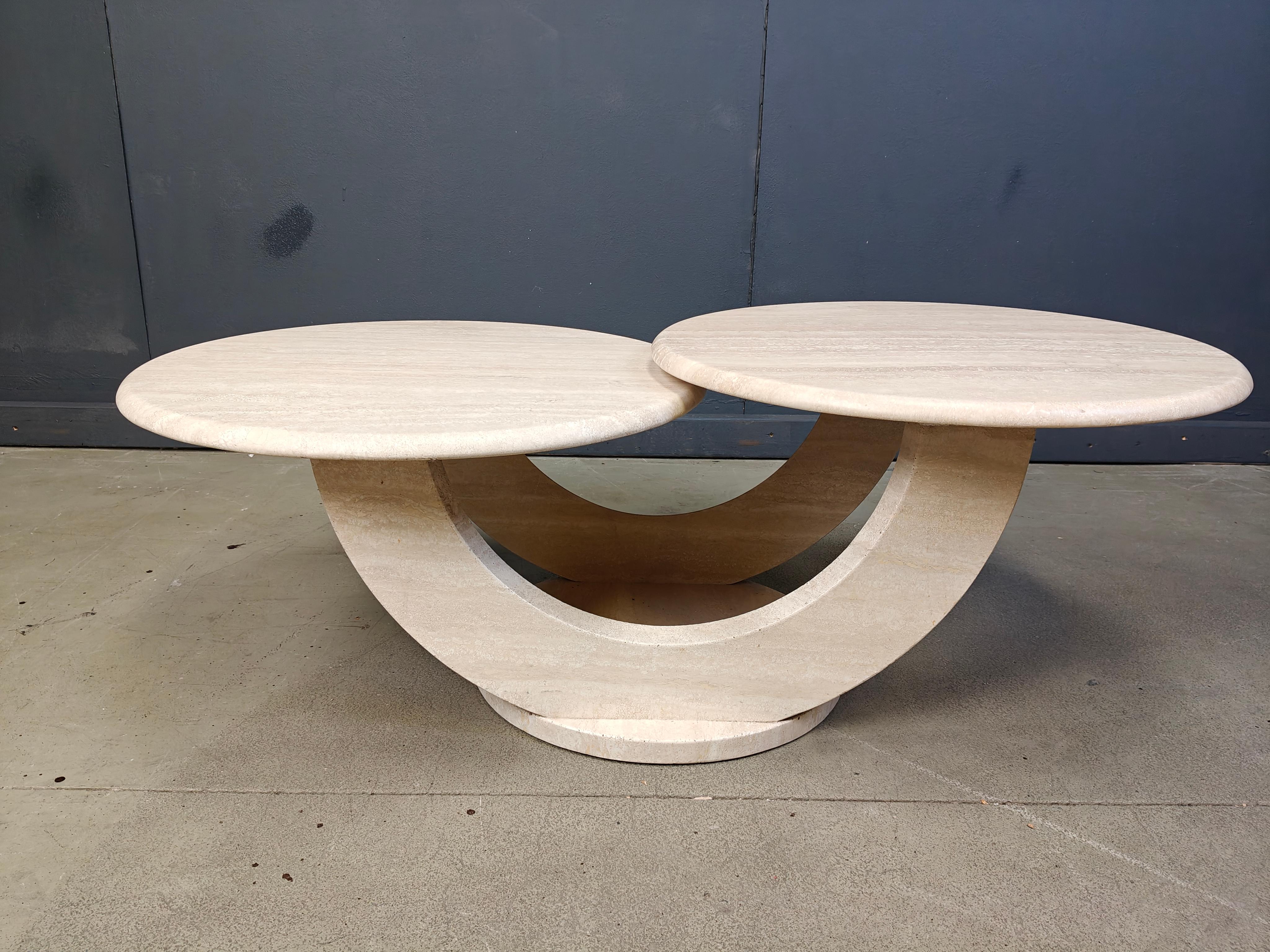 Travertine Vintage two tier travertine coffee table, 1970s For Sale