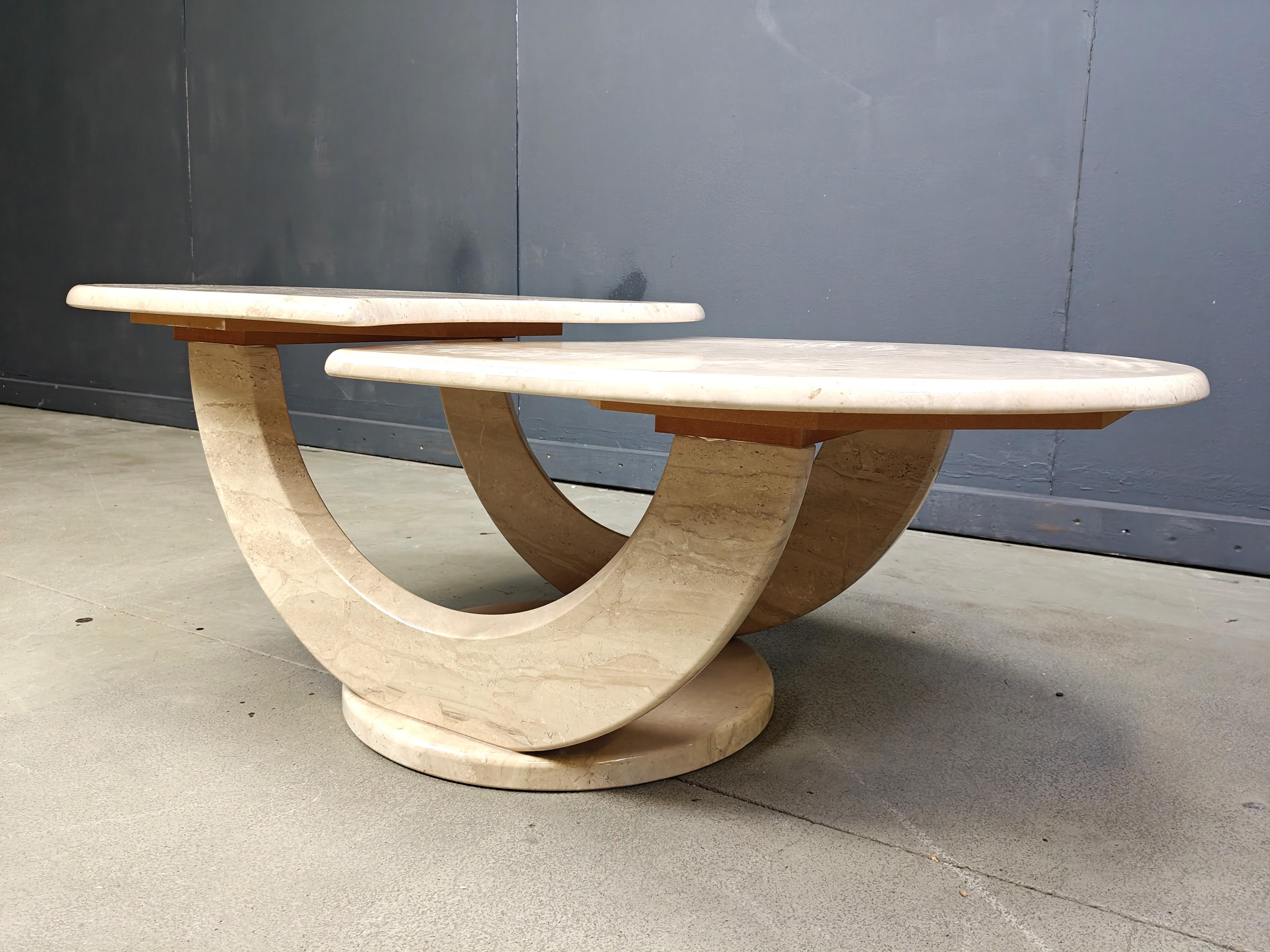 Travertine Vintage two tier travertine coffee table, 1970s For Sale