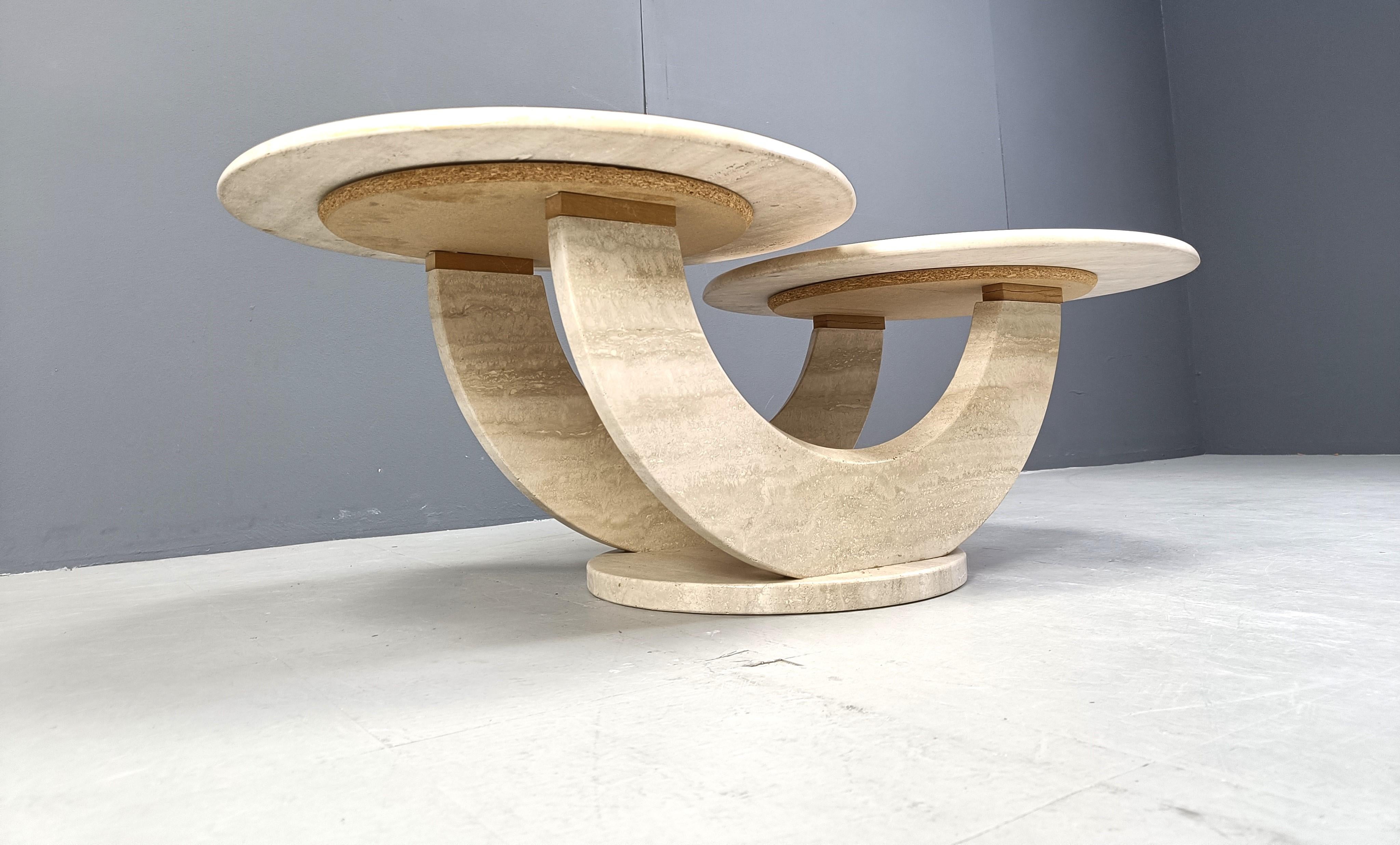 Vintage two tier travertine coffee table, 1970s 2