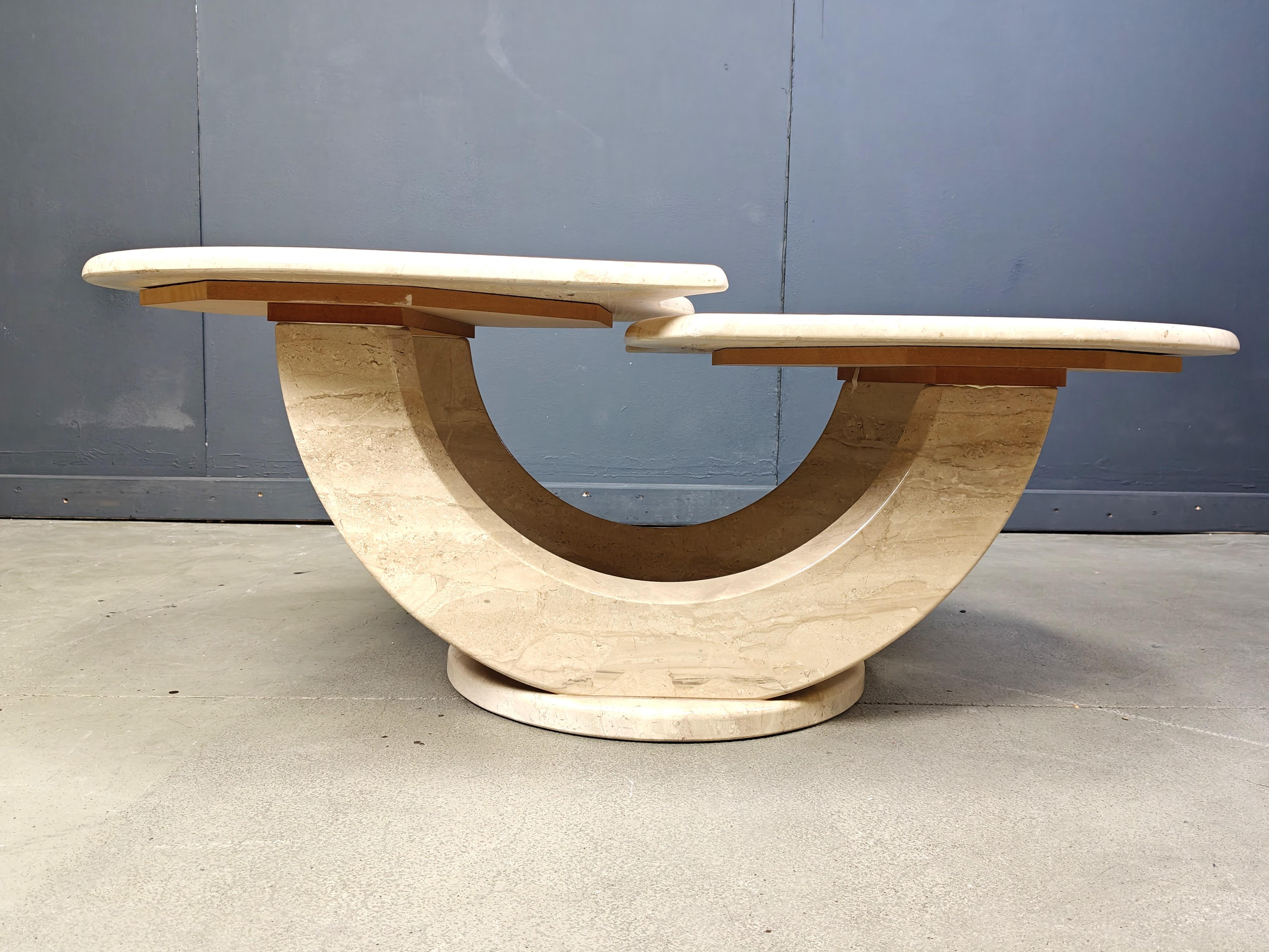 Vintage two tier travertine coffee table, 1970s For Sale 2