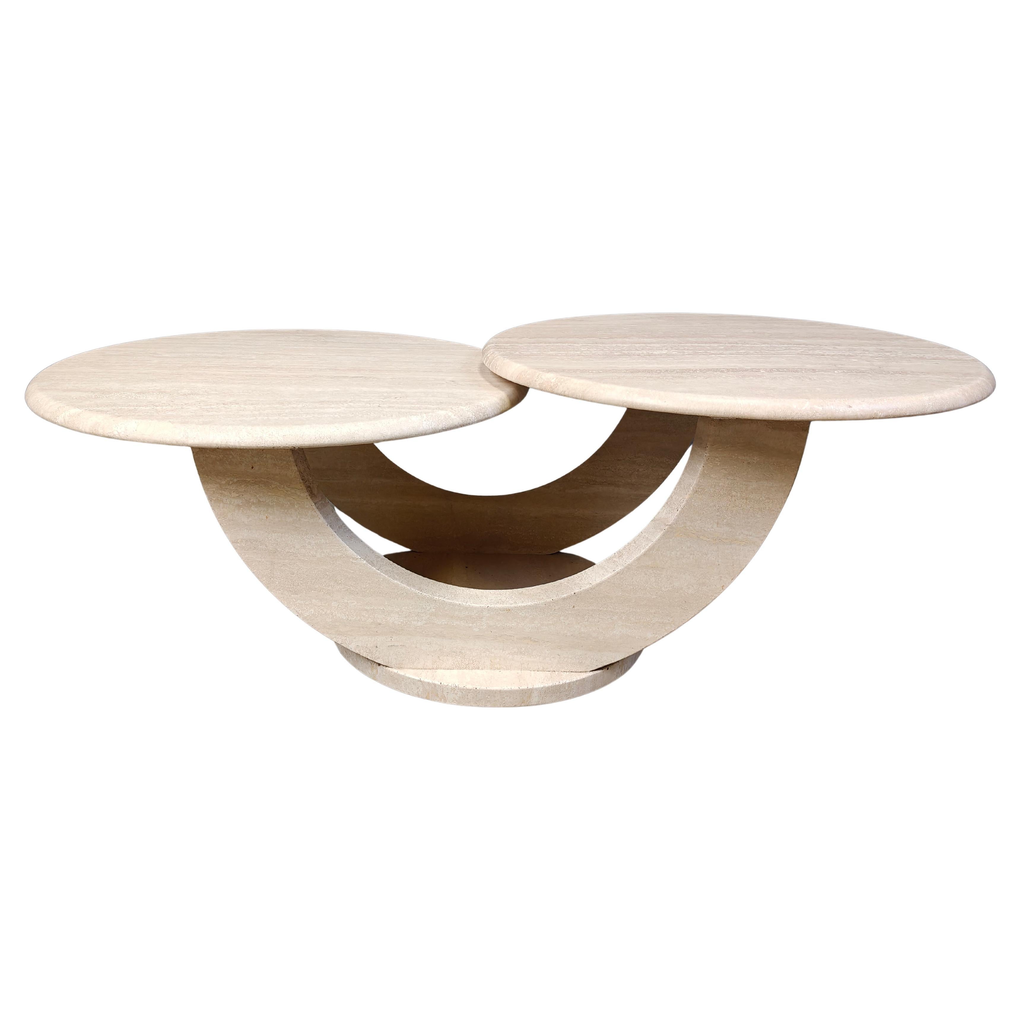 Vintage two tier travertine coffee table, 1970s For Sale