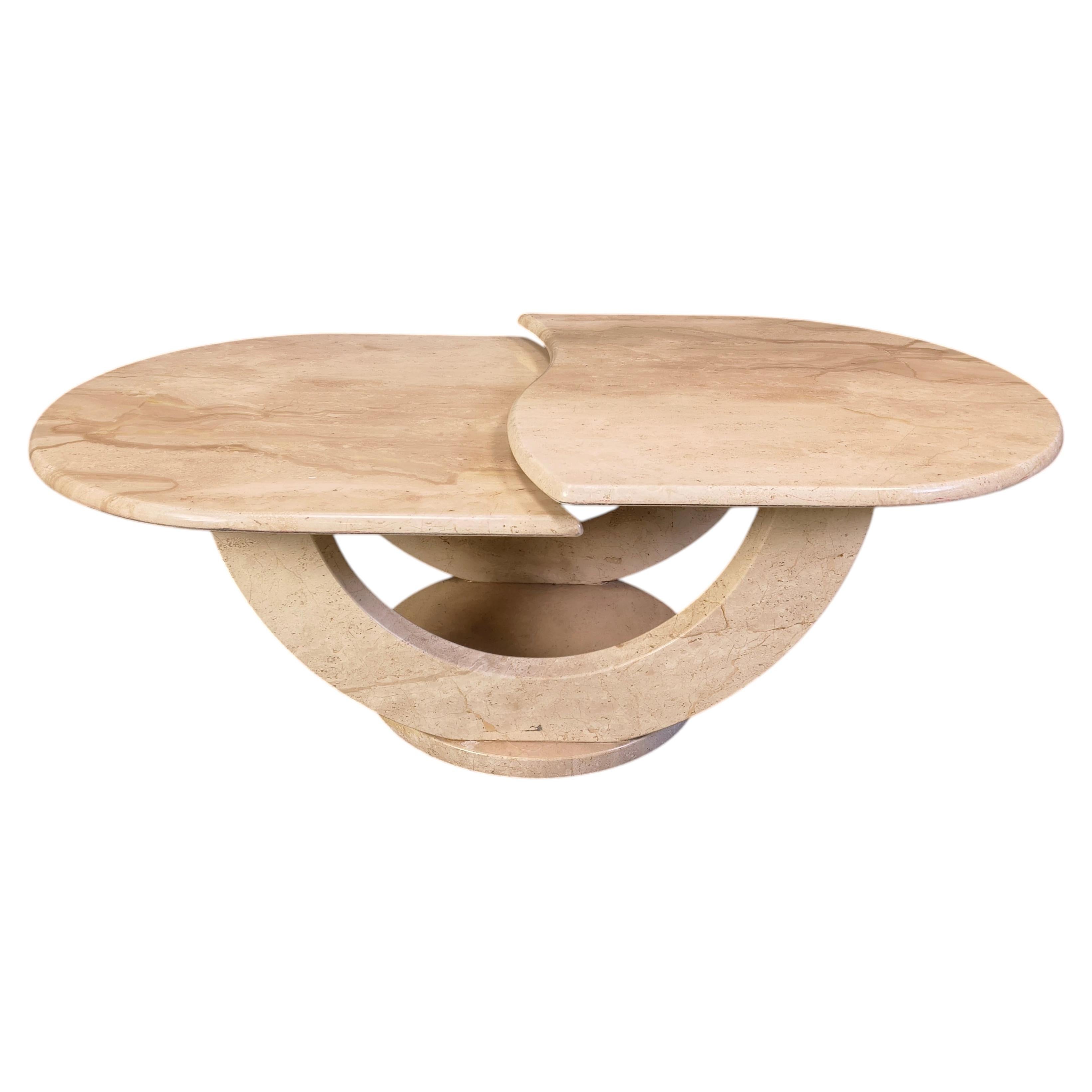 Table basse vintage à deux niveaux en travertin, années 1970