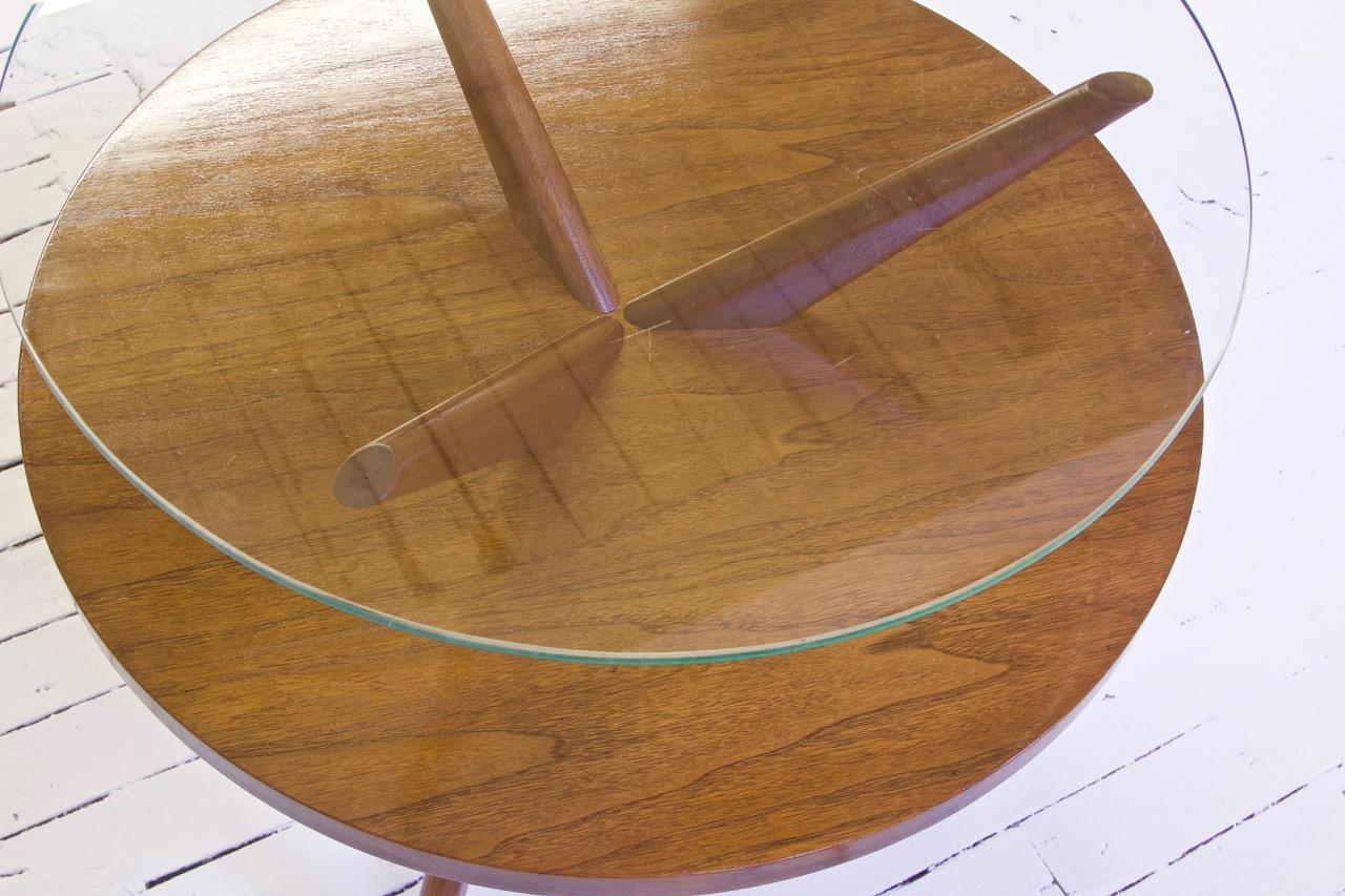 Mid-20th Century Vintage Two-Tiered Black Walnut & Glass Tripod Side Table, 1960's