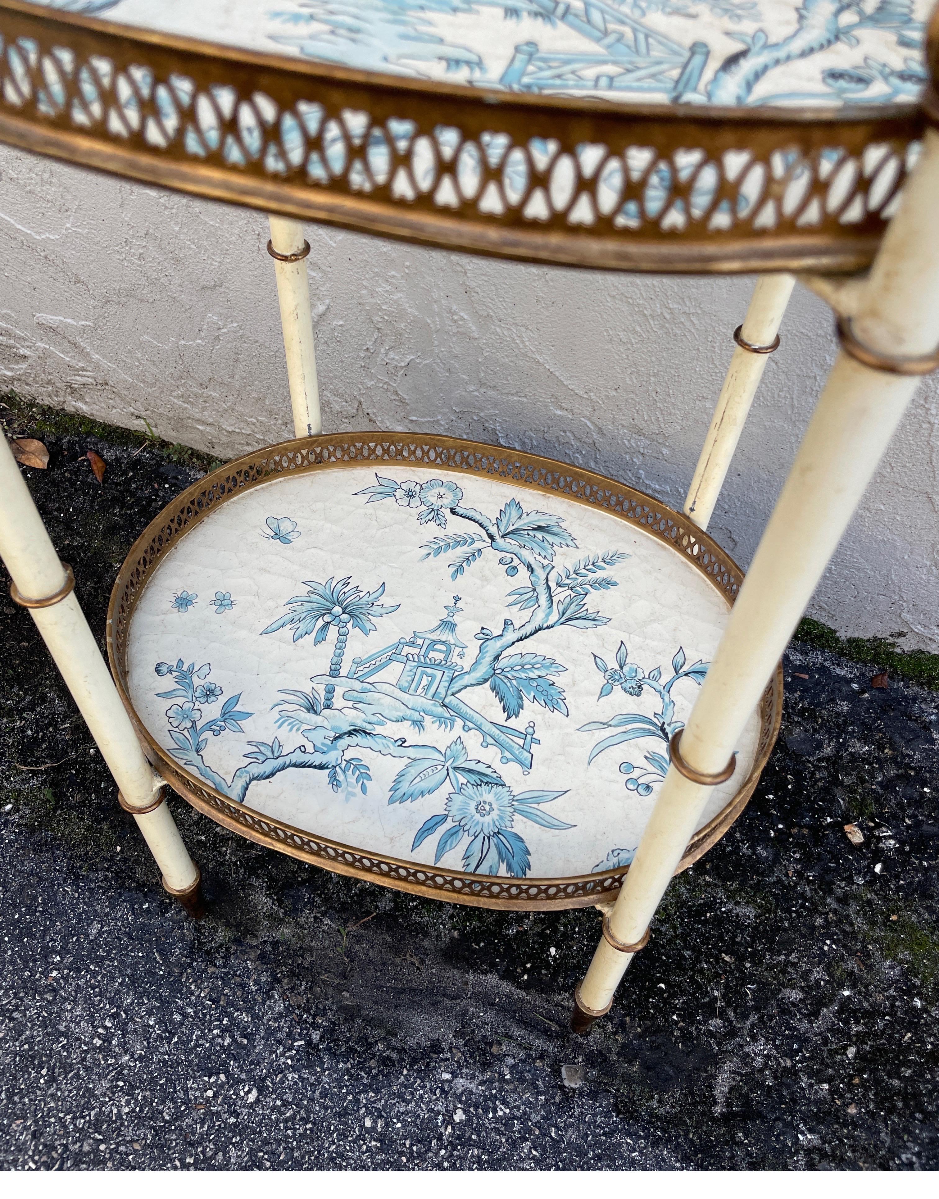 Vintage Two Tiered Chinoiserie Style Tray Table In Good Condition In West Palm Beach, FL