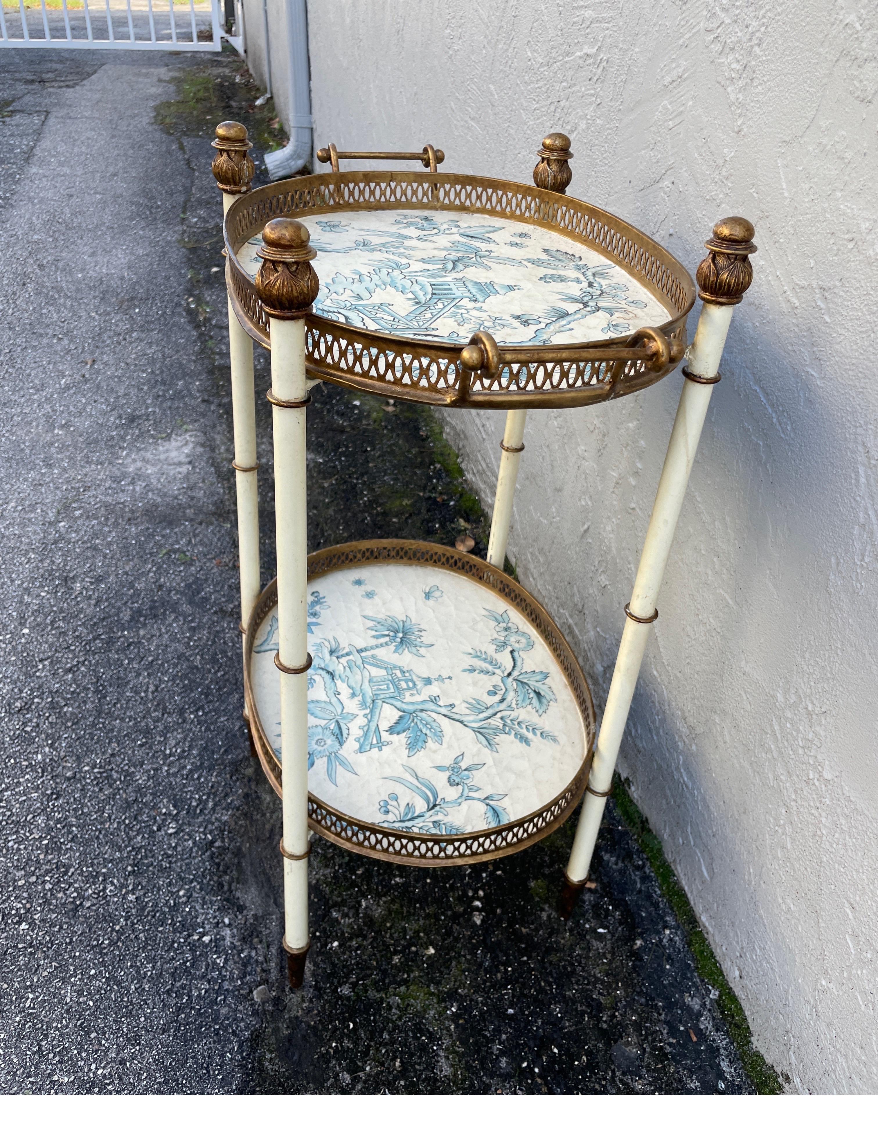 Tôle Vintage Two Tiered Chinoiserie Style Tray Table