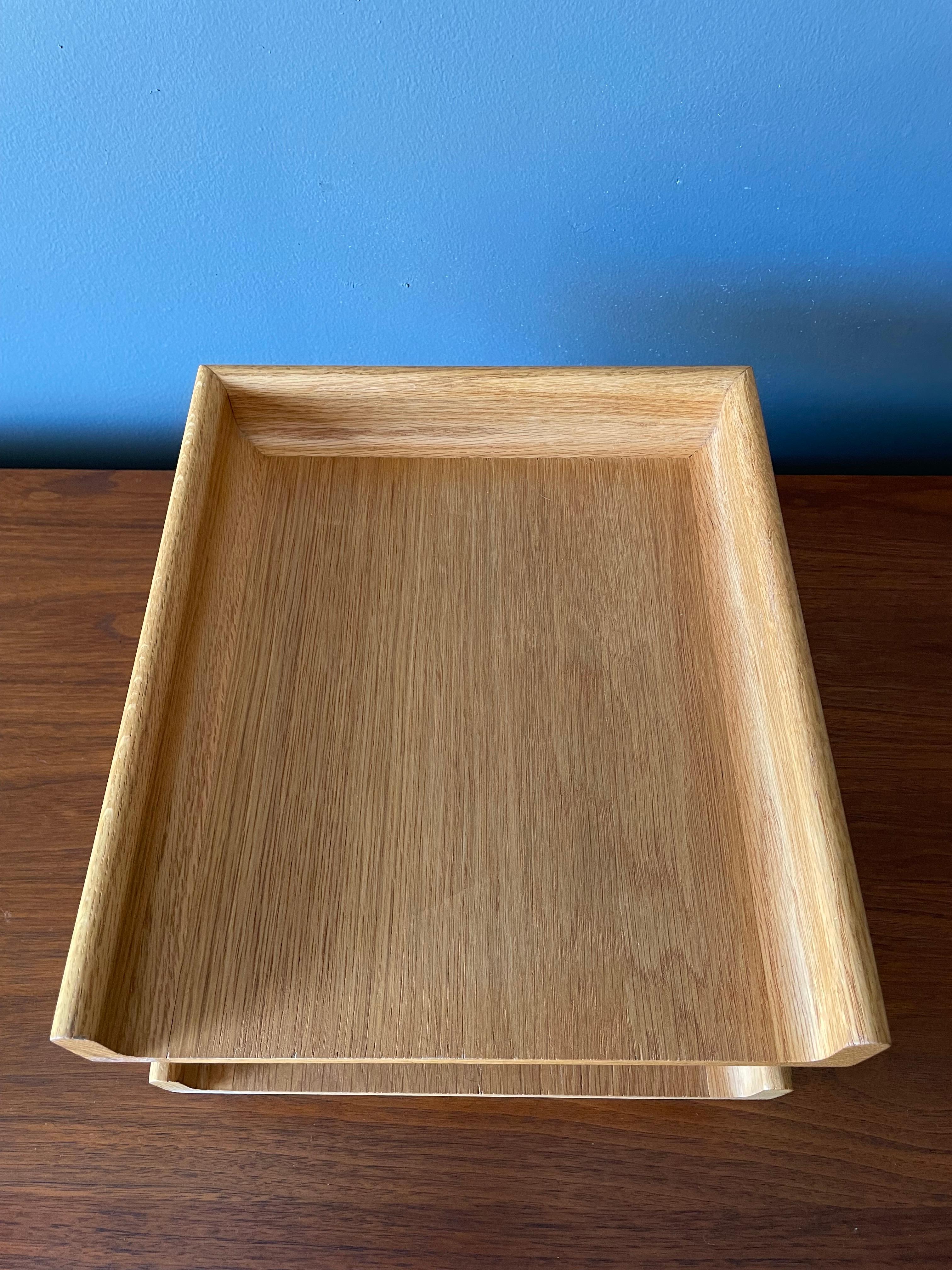 Mid-Century Modern Vintage Two Tiered Letter Tray in Oak by Peter Pepper Products, circa 1970s