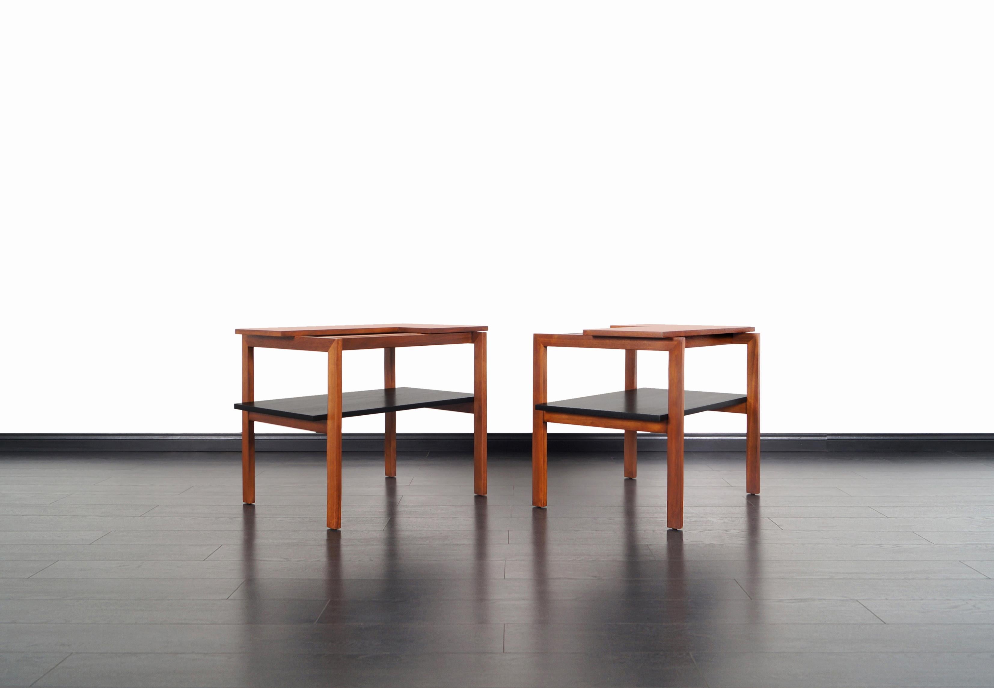 Vintage Walnut Two-Tiered Side Tables by Greta M. Grossman In Excellent Condition In North Hollywood, CA