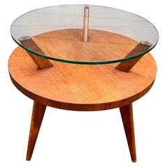Vintage Two-Tiered Wood and Glass Tripod End Table, USA, 1960's