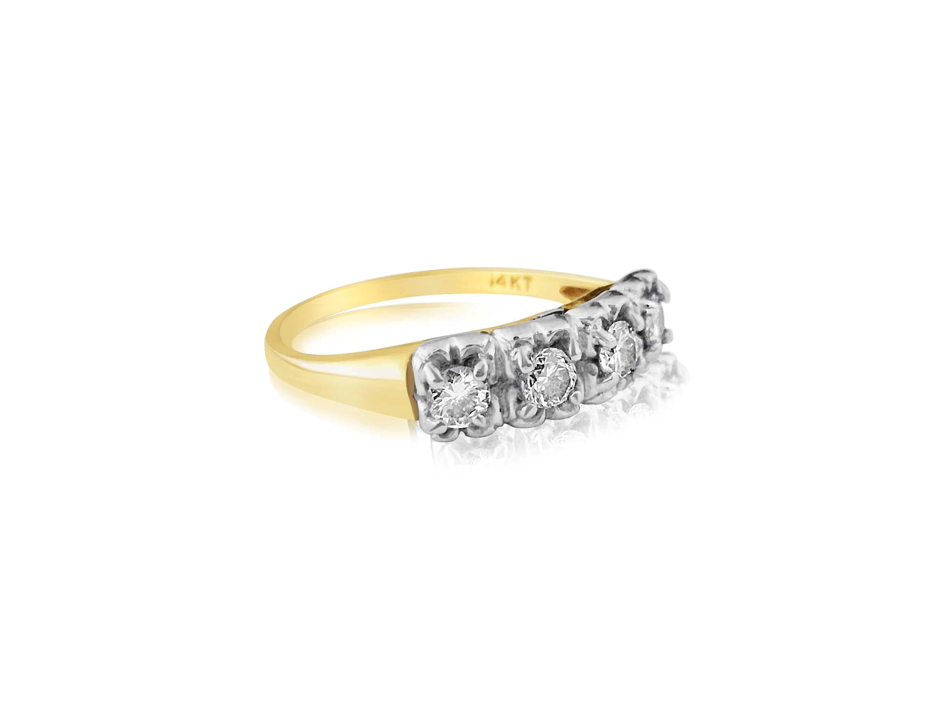 Women's Vintage Two-Tone 0.48 Carat Diamond Yellow Gold Wedding Ring For Sale