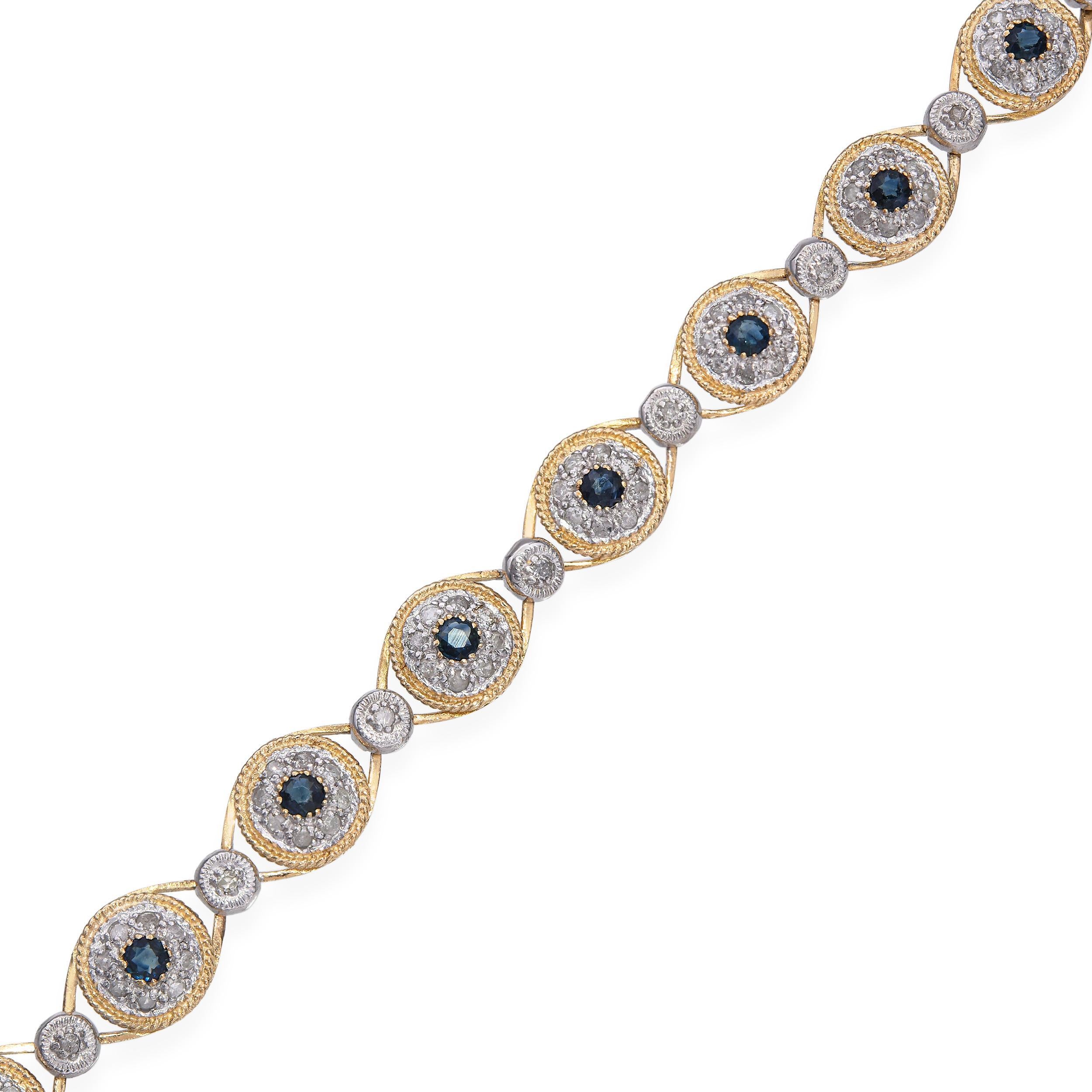 Vintage Two Tone 10k Gold 2.0tcw Diamond and 0.43tcw Sapphire Link Bracelet en vente 1