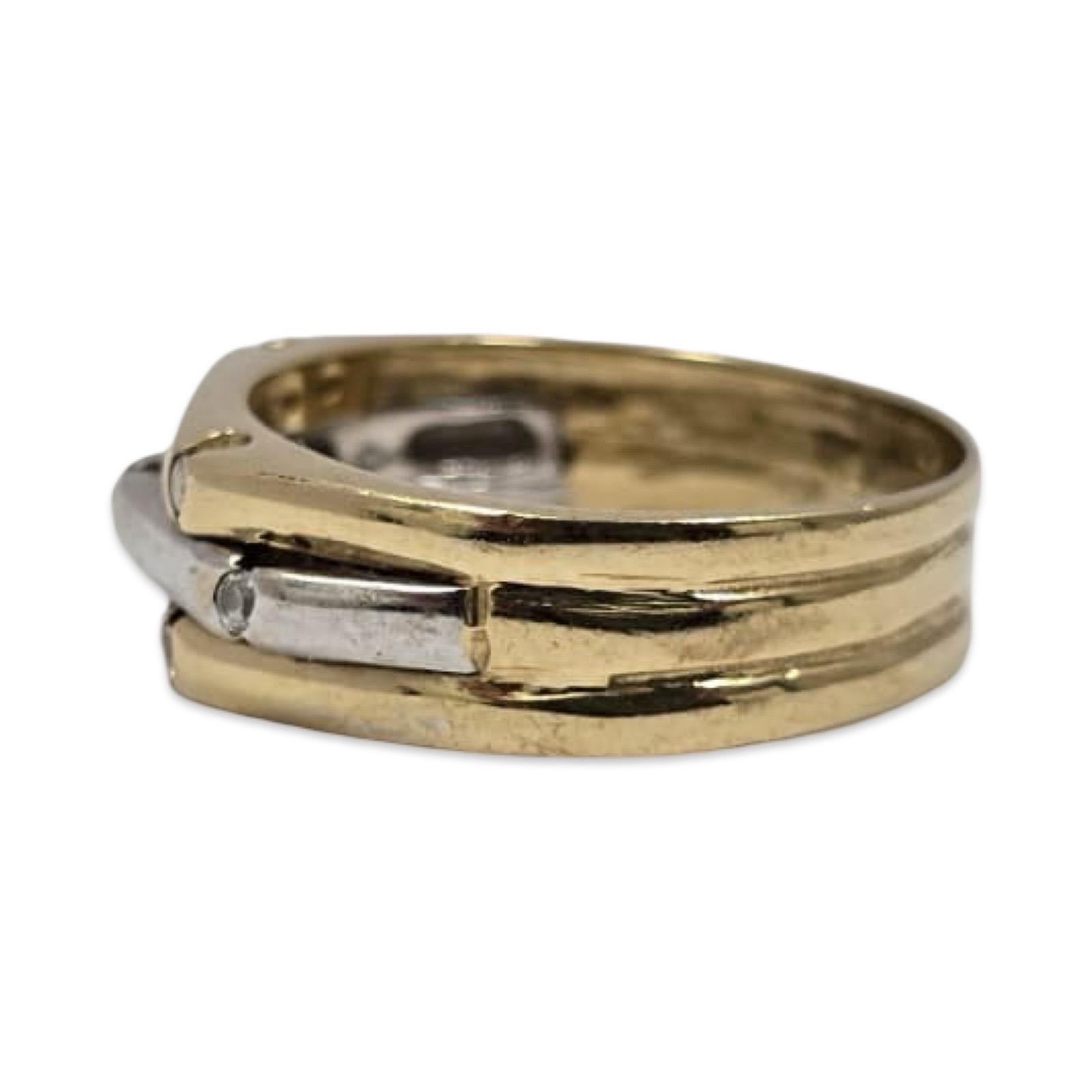 Women's or Men's Vintage Two-Tone 14K Gold Diamond Band, Seven-Stone Accent Ring For Sale