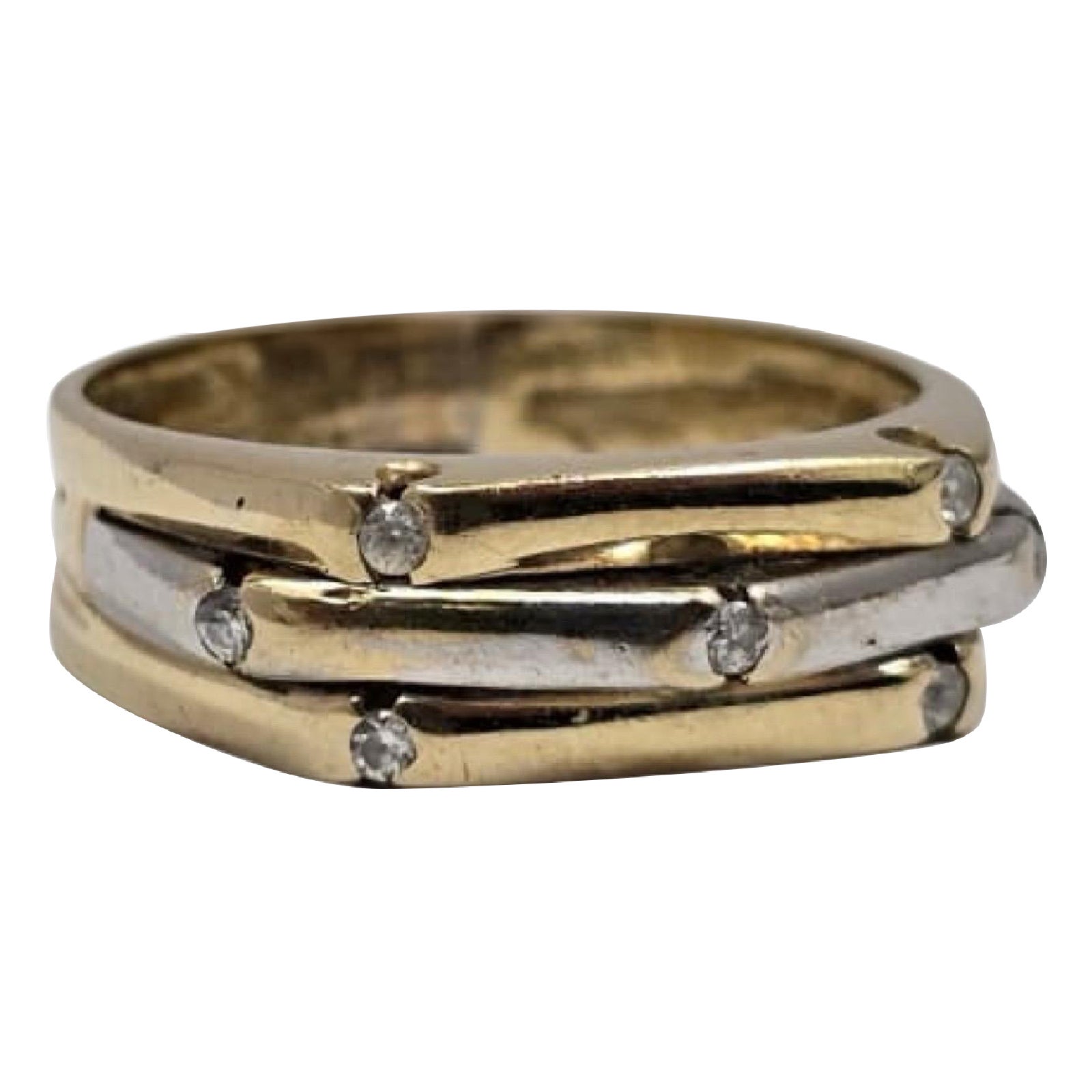 Anello vintage bicolore in oro 14 carati con diamanti e accenti di sette pietre