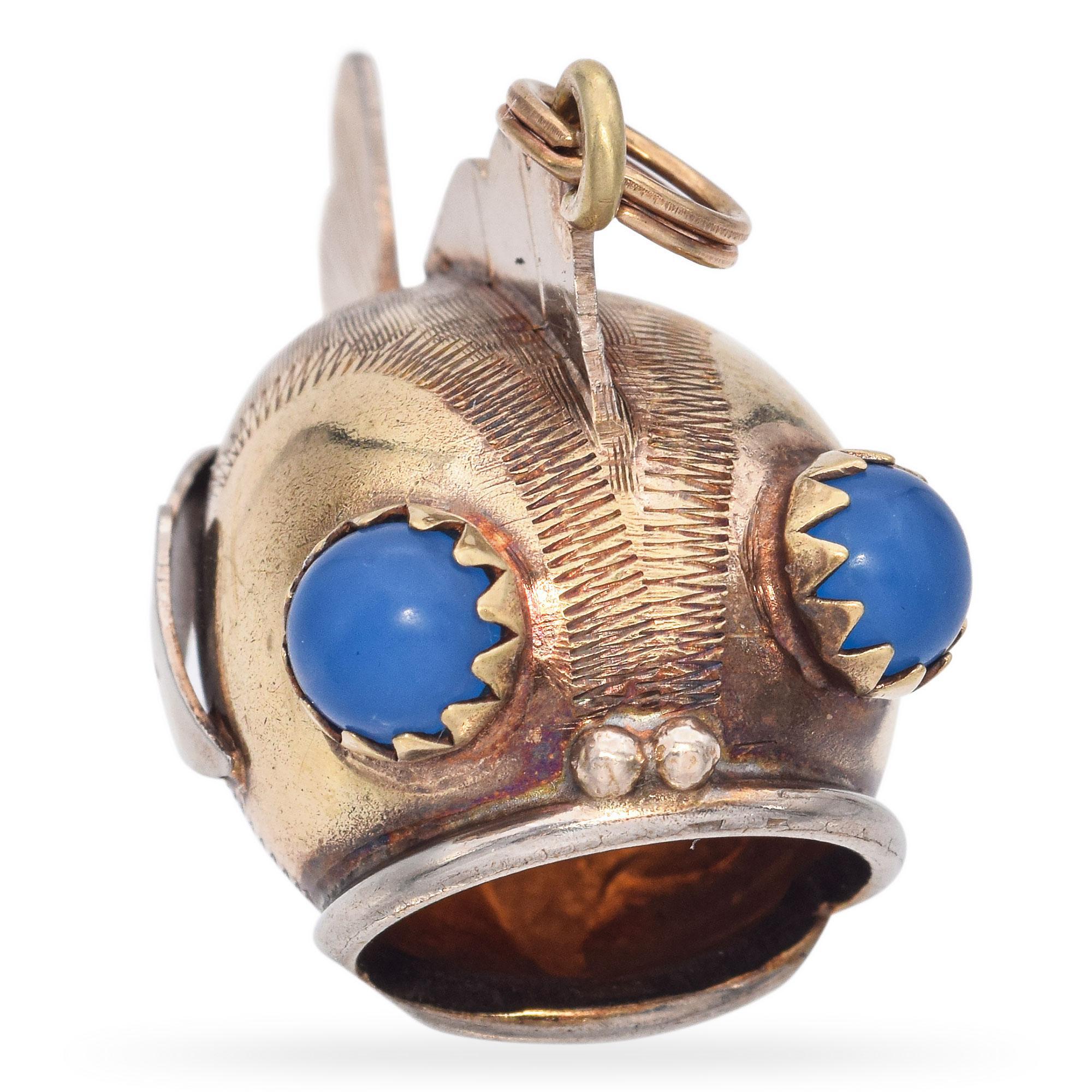 Vintage Two-Tone 14K Gold Fish Charm Pendant In Good Condition In New York, NY
