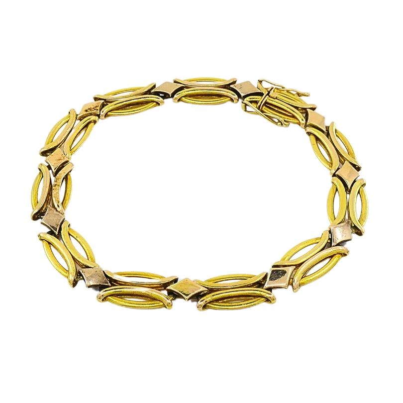 Women's or Men's Vintage Two-Tone 14k Gold Link Bracelet For Sale