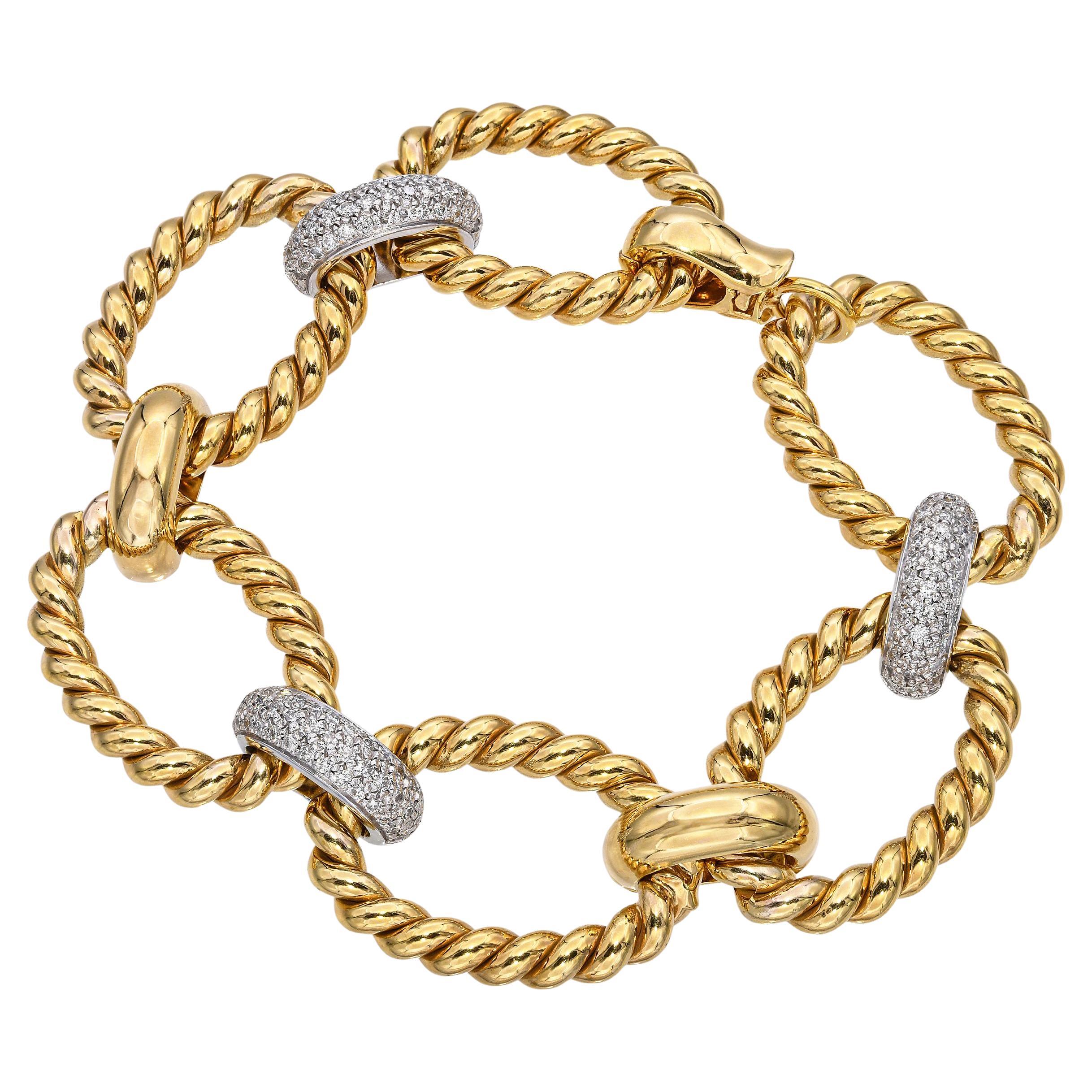 Vintage Two-Tone 14k Gold Pavé 1.93tcw Diamond Link Bracelet