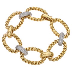 Vintage Two-Tone 14k Gold Pavé 1.93tcw Diamond Link Bracelet