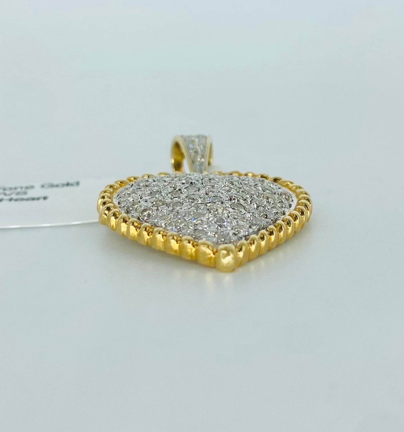 Vintage Two-Tone 1.50tcw Diamonds Heart Shape Pendant 14k Gold In Excellent Condition For Sale In Miami, FL