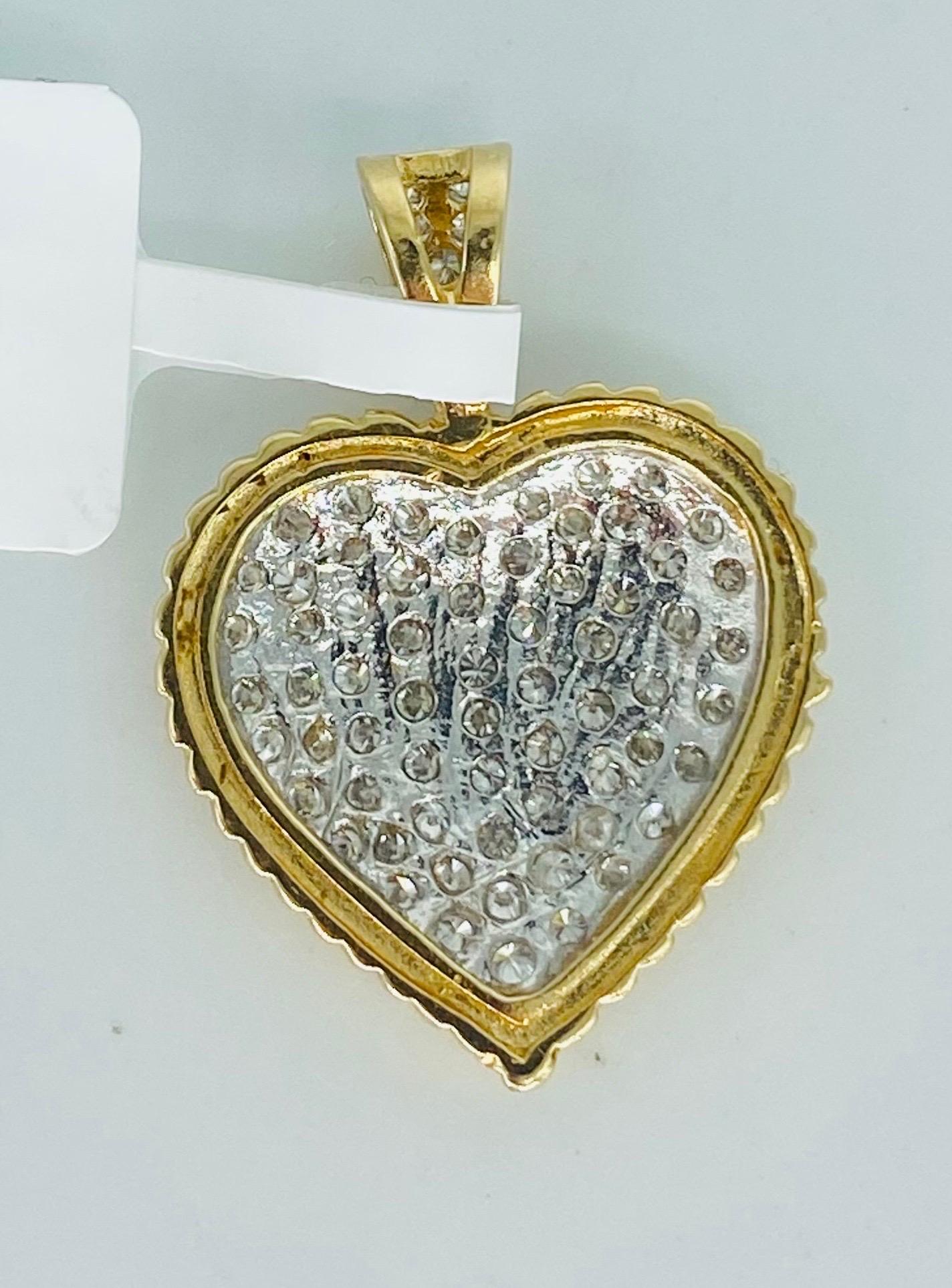 Women's or Men's Vintage Two-Tone 1.50tcw Diamonds Heart Shape Pendant 14k Gold For Sale