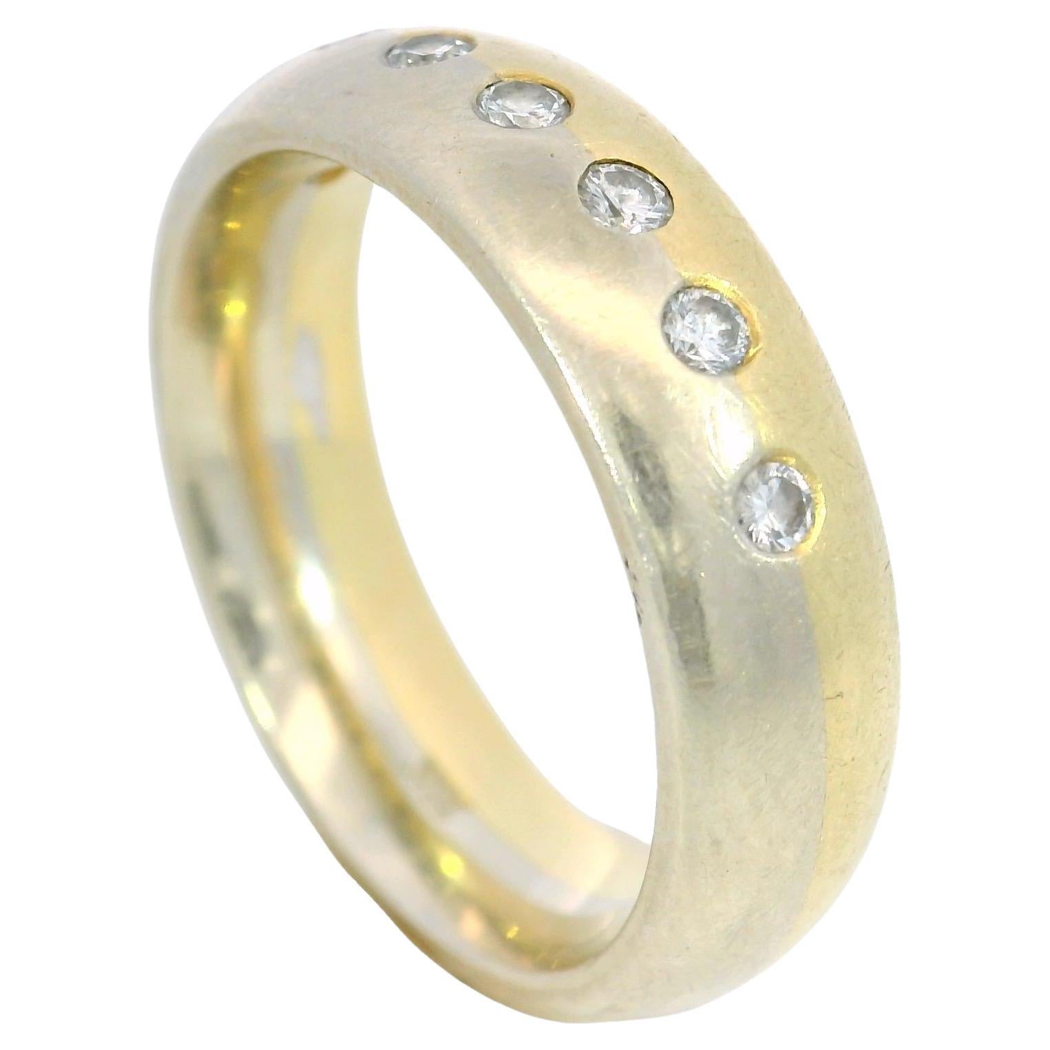 Anillo bicolor vintage de oro blanco y amarillo de 18 quilates con división de diamantes Talla 7