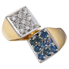 Vintage Two-Tone 18k Gold Sapphire Diamond Bypass Ring