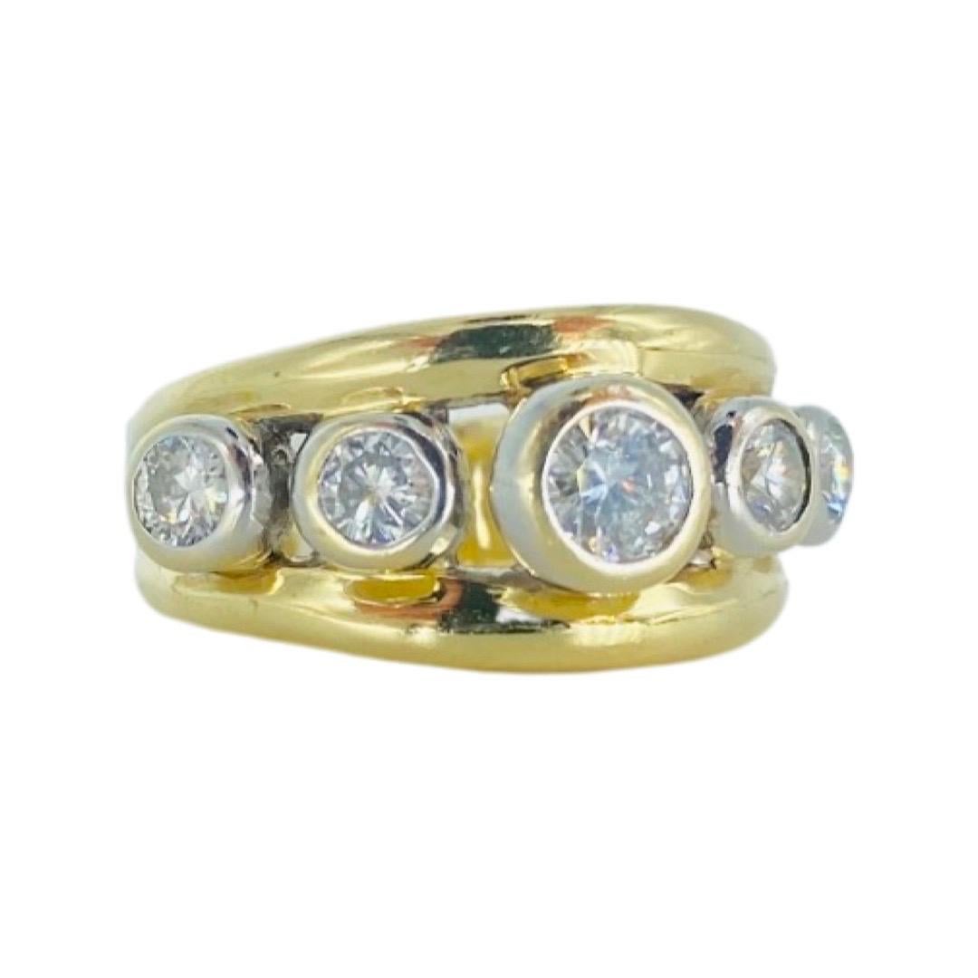 Vintage Two-Tone 5-Stone 1.00tcw Diamond Ring 14k Gold. Very nice ring featuring beautiful natural diamonds with bezel setting. The ring is bold and stands out in the crowd. Very unique style that gets compliments repeatedly. The ring is a size 6