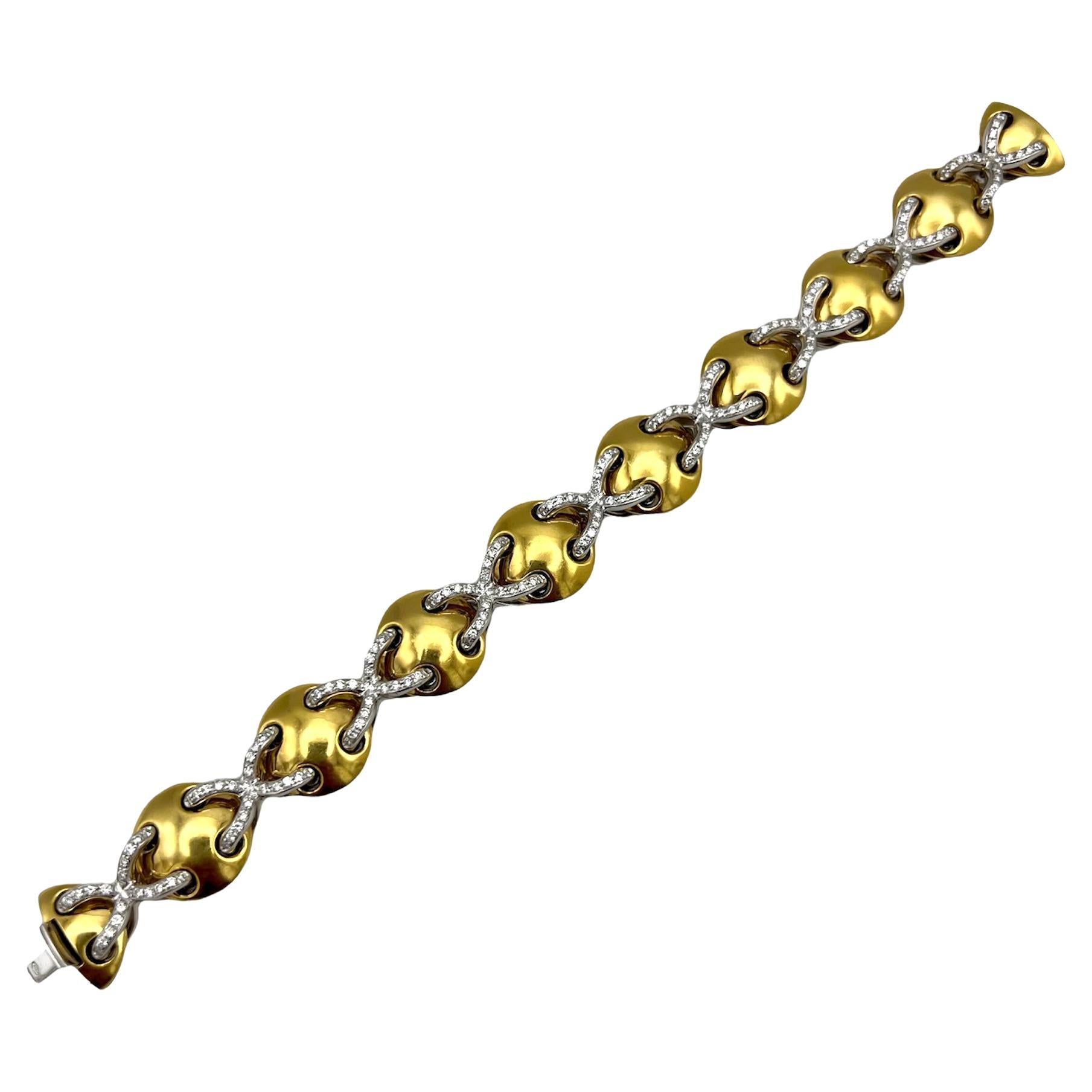 Vintage Two Tone and Dimond Fancy Link Bracelet For Sale