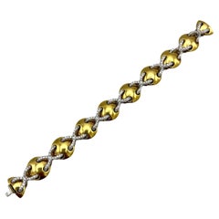 Bracelet à maillons fantaisie vintage bicolore avec diamants et diamants