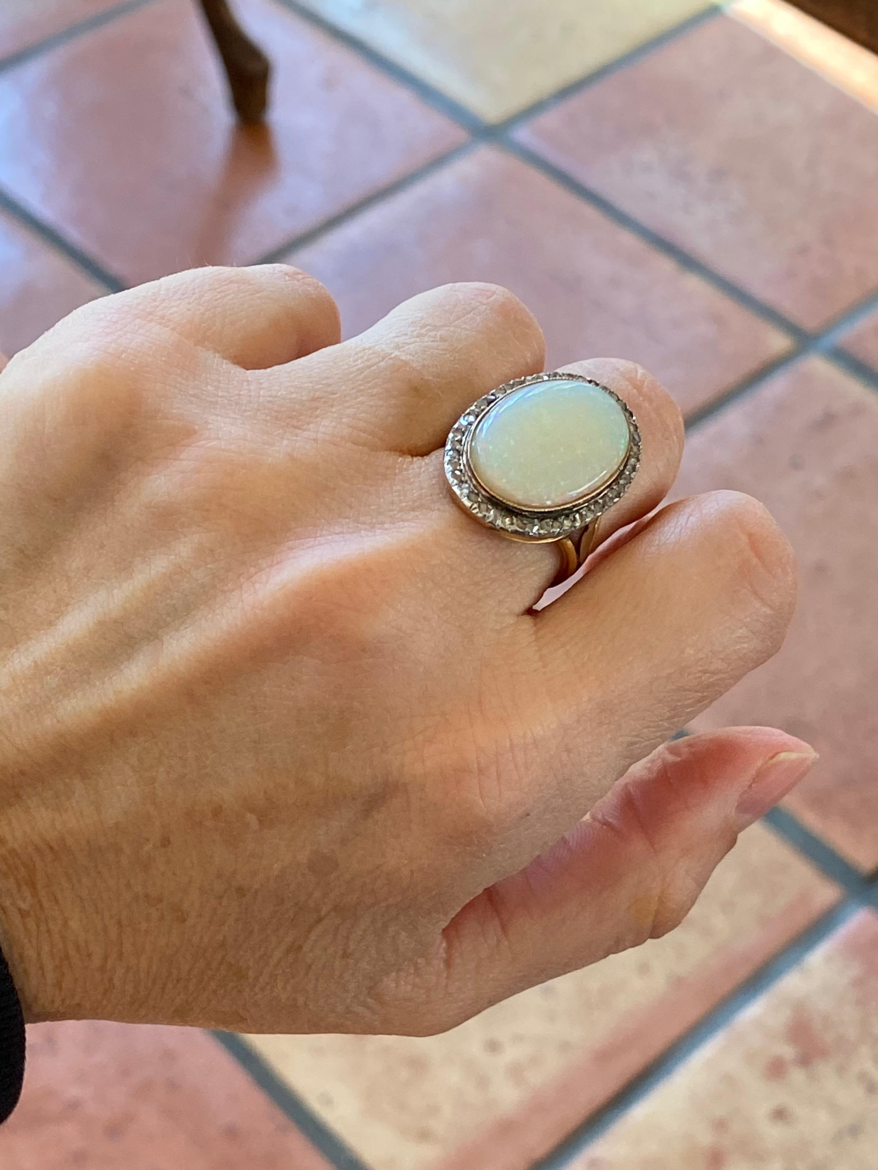 Vintage Two-Tone Australian Opal and Diamond Cocktail Ring For Sale 4