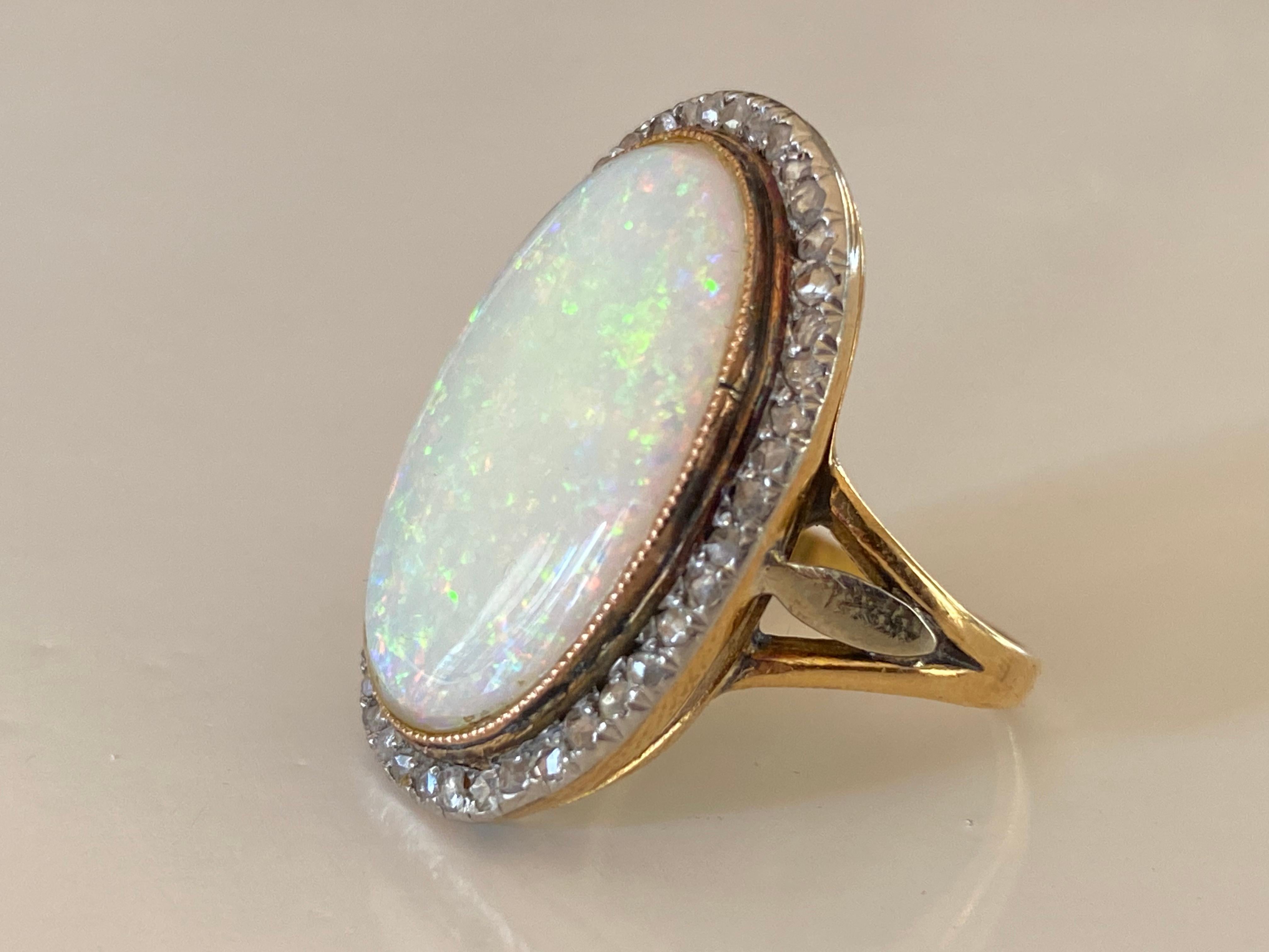 Art Deco Vintage Two-Tone Australian Opal and Diamond Cocktail Ring For Sale