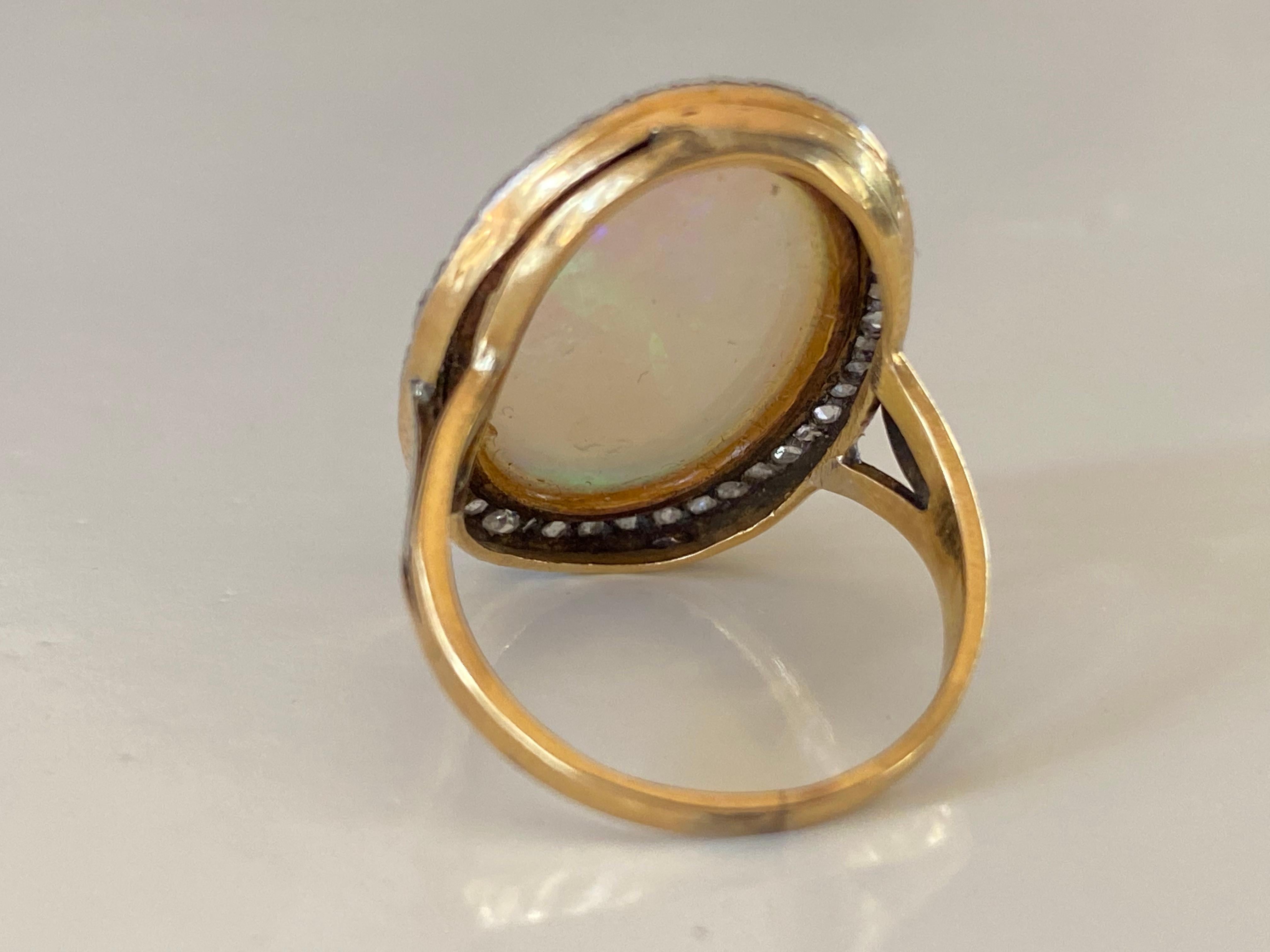 Cabochon Vintage Two-Tone Australian Opal and Diamond Cocktail Ring For Sale