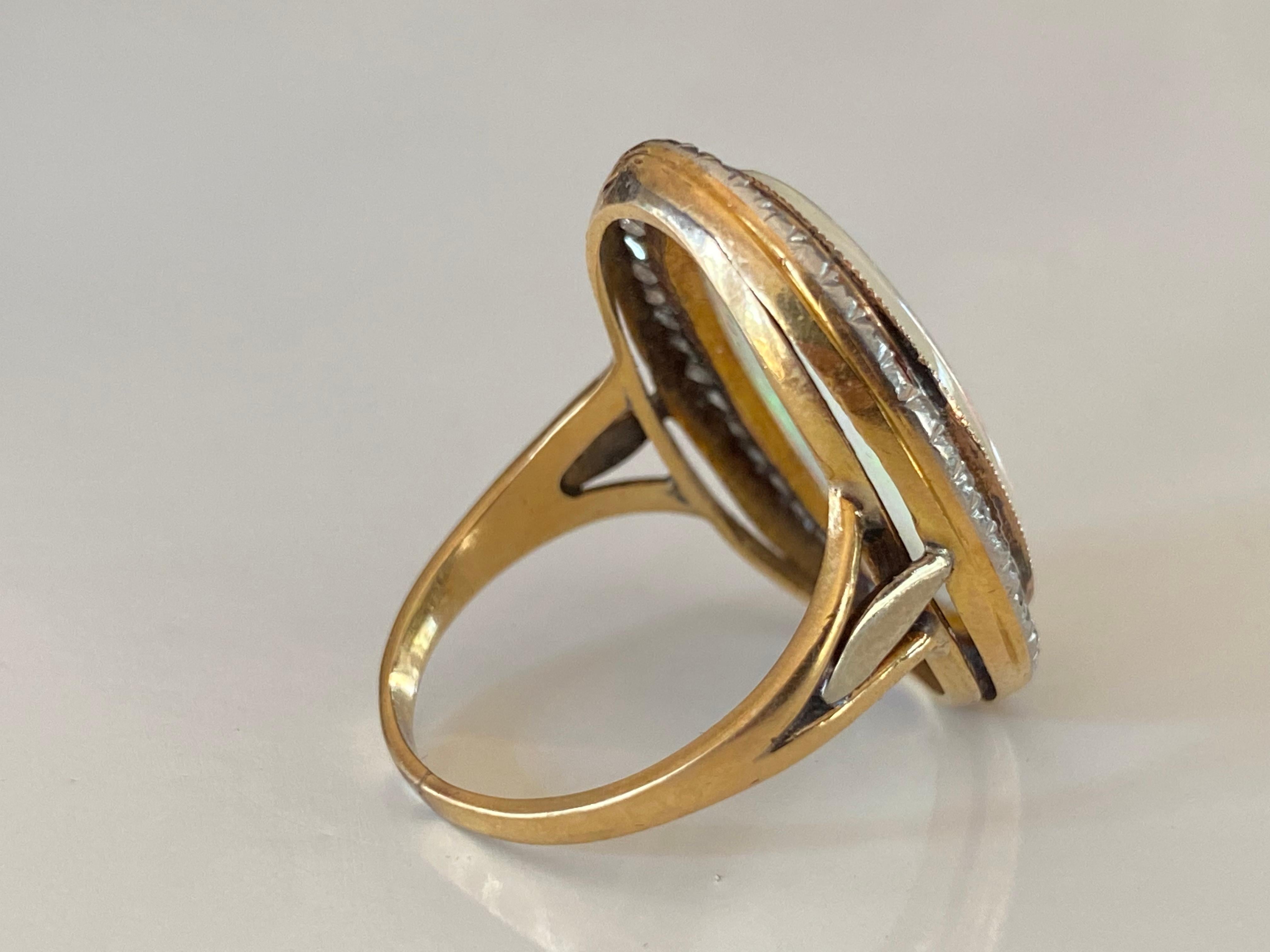 Vintage Two-Tone Australian Opal and Diamond Cocktail Ring In Good Condition For Sale In Denver, CO