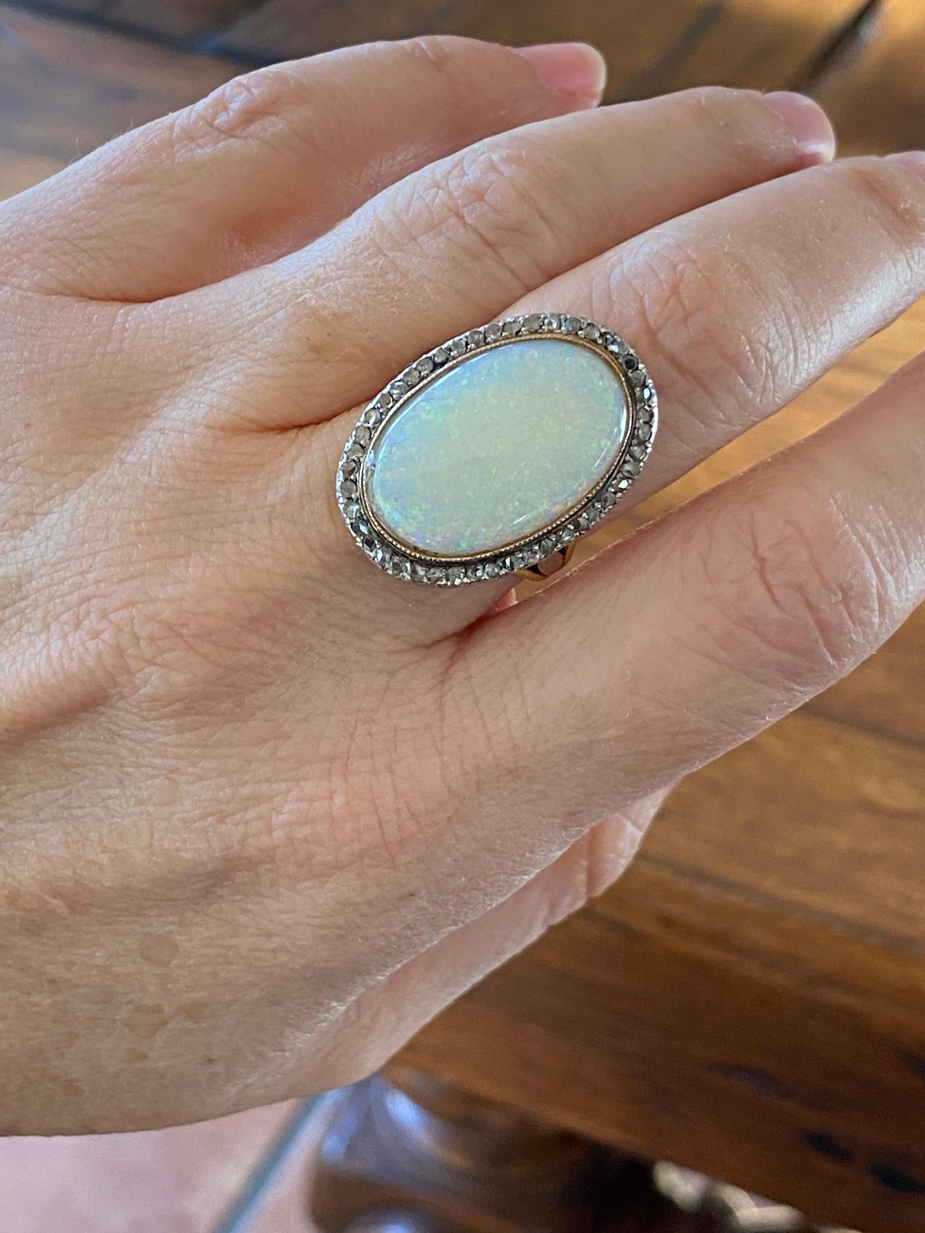 Vintage Two-Tone Australian Opal and Diamond Cocktail Ring For Sale 1