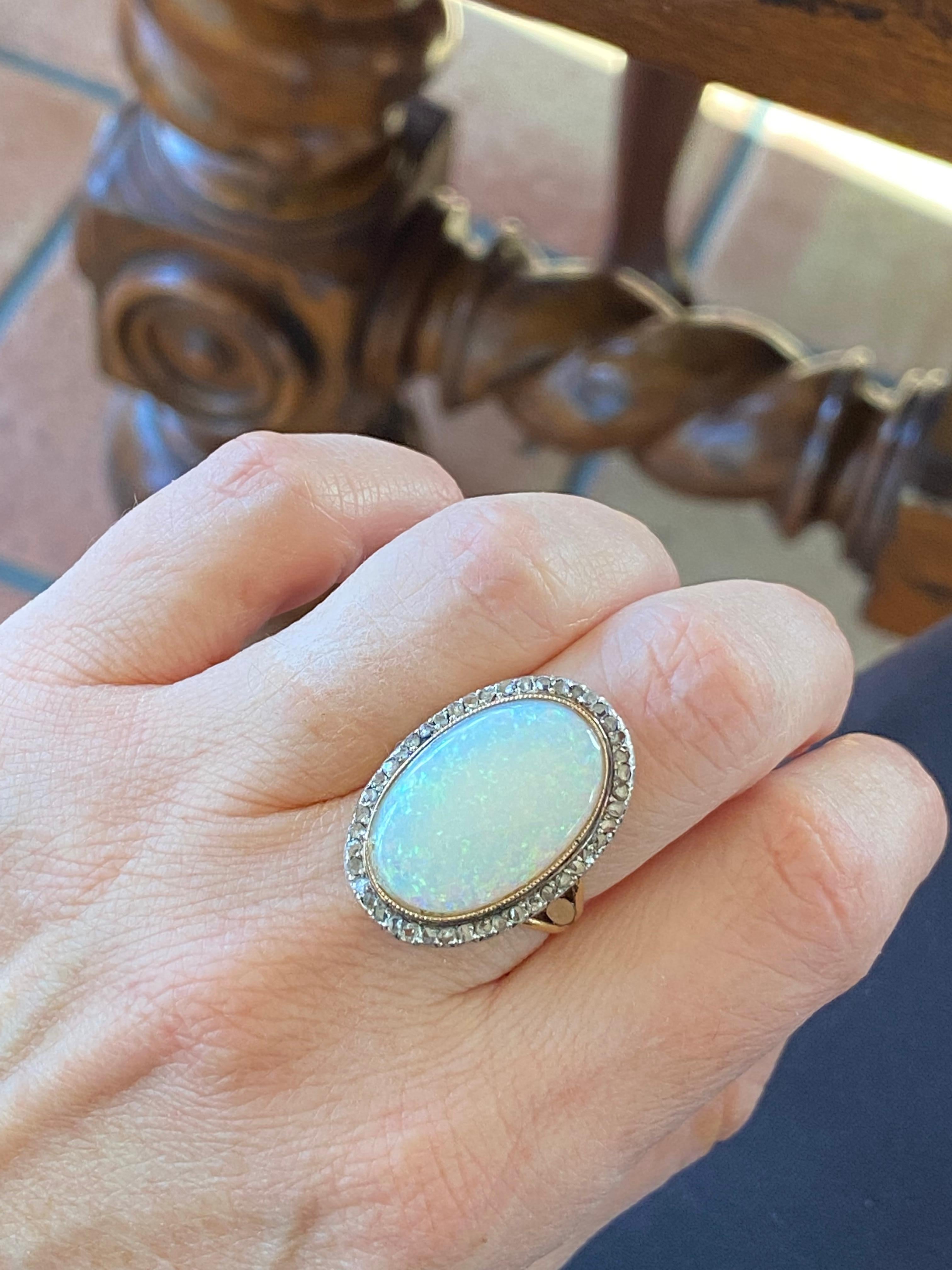 Vintage Two-Tone Australian Opal and Diamond Cocktail Ring For Sale 2