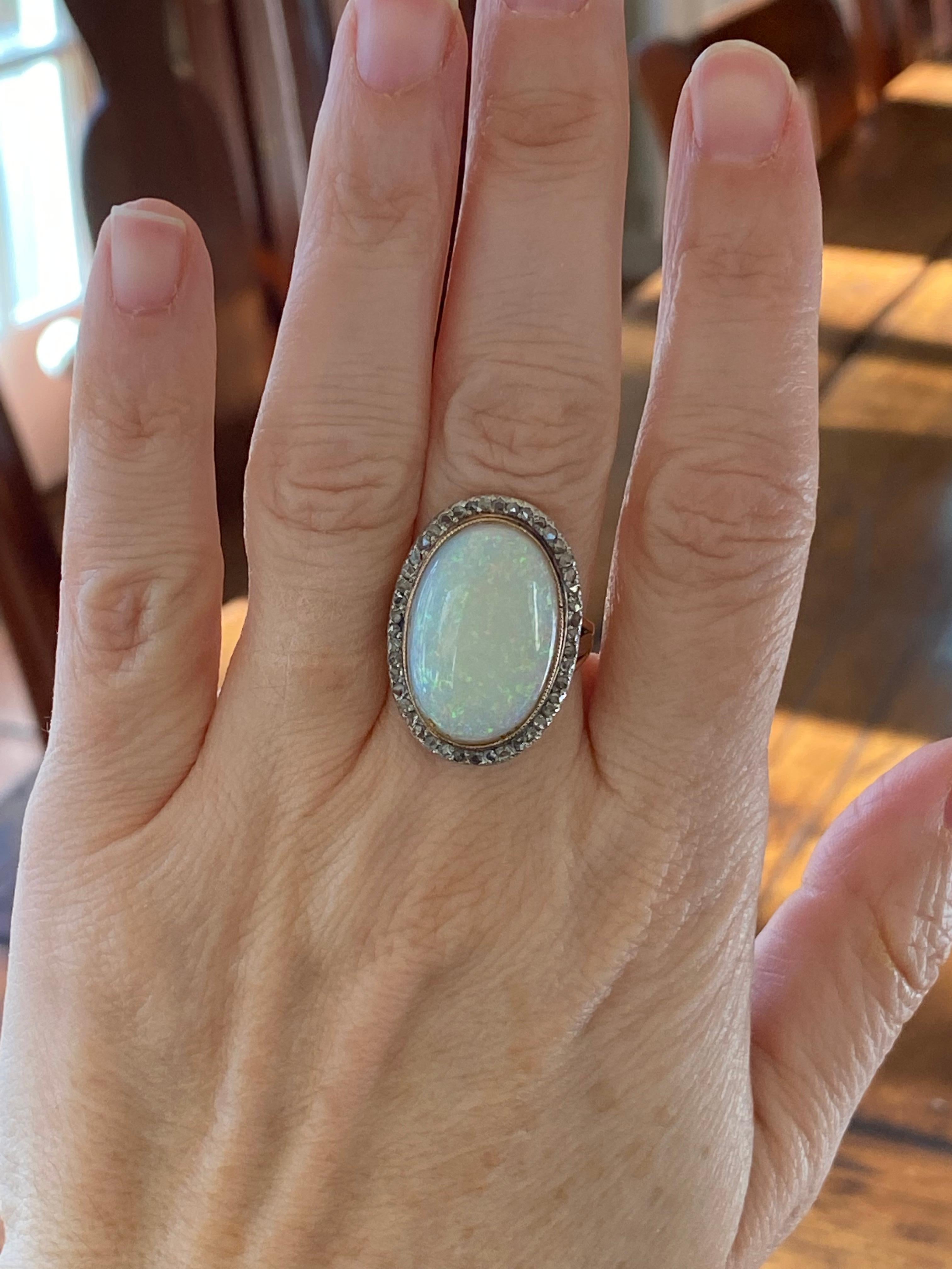 Vintage Two-Tone Australian Opal and Diamond Cocktail Ring For Sale 3