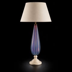 Vintage Two-Tone Blue and Rose Iridescent Murano Glass Table Lamp on Marble Base
