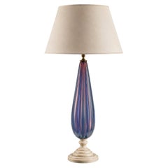 Vintage Two-Tone Blue and Rose Iridescent Murano Glass Table Lamp on Marble Base