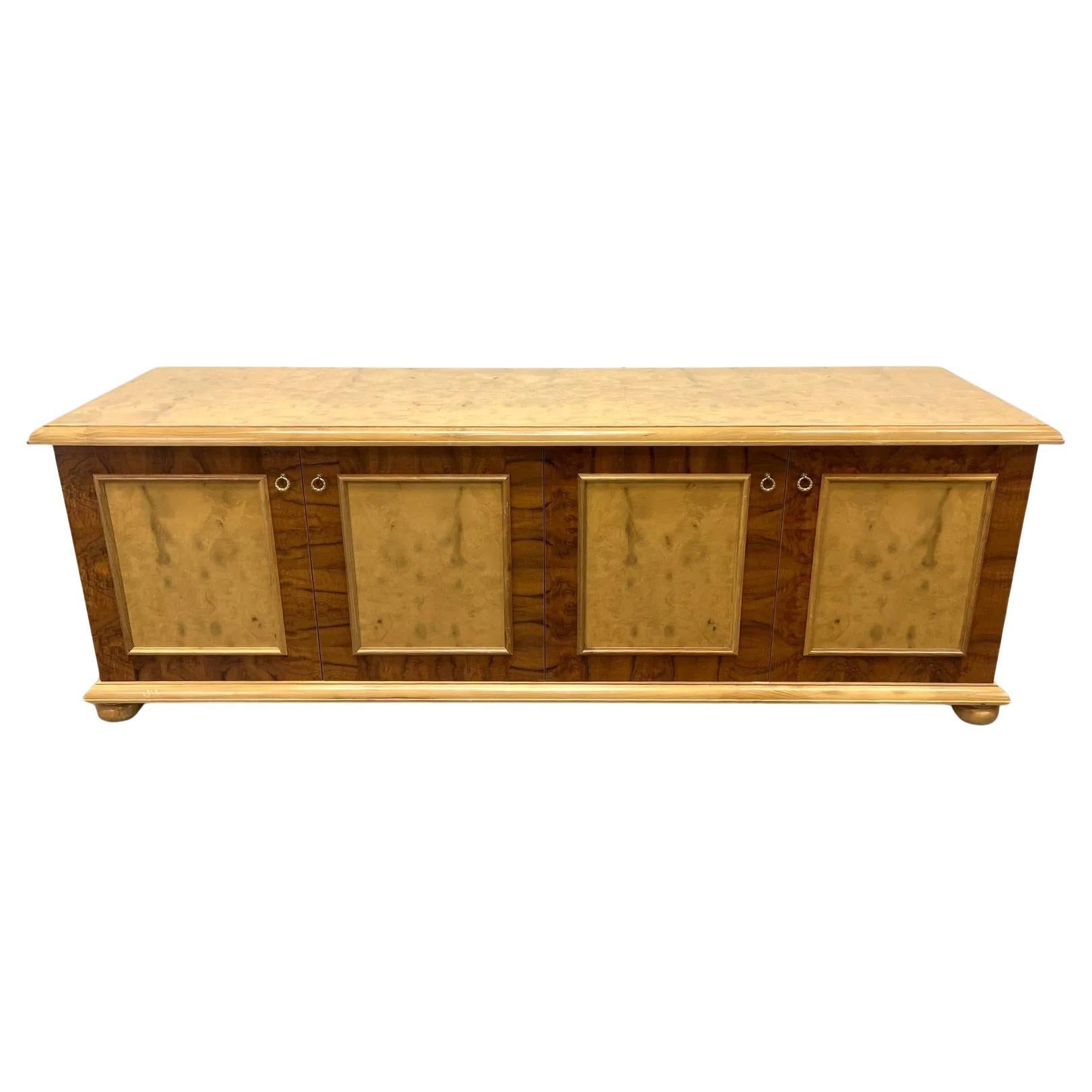 Vintage Two Tone Burl Wood Credenza With Bun Feet