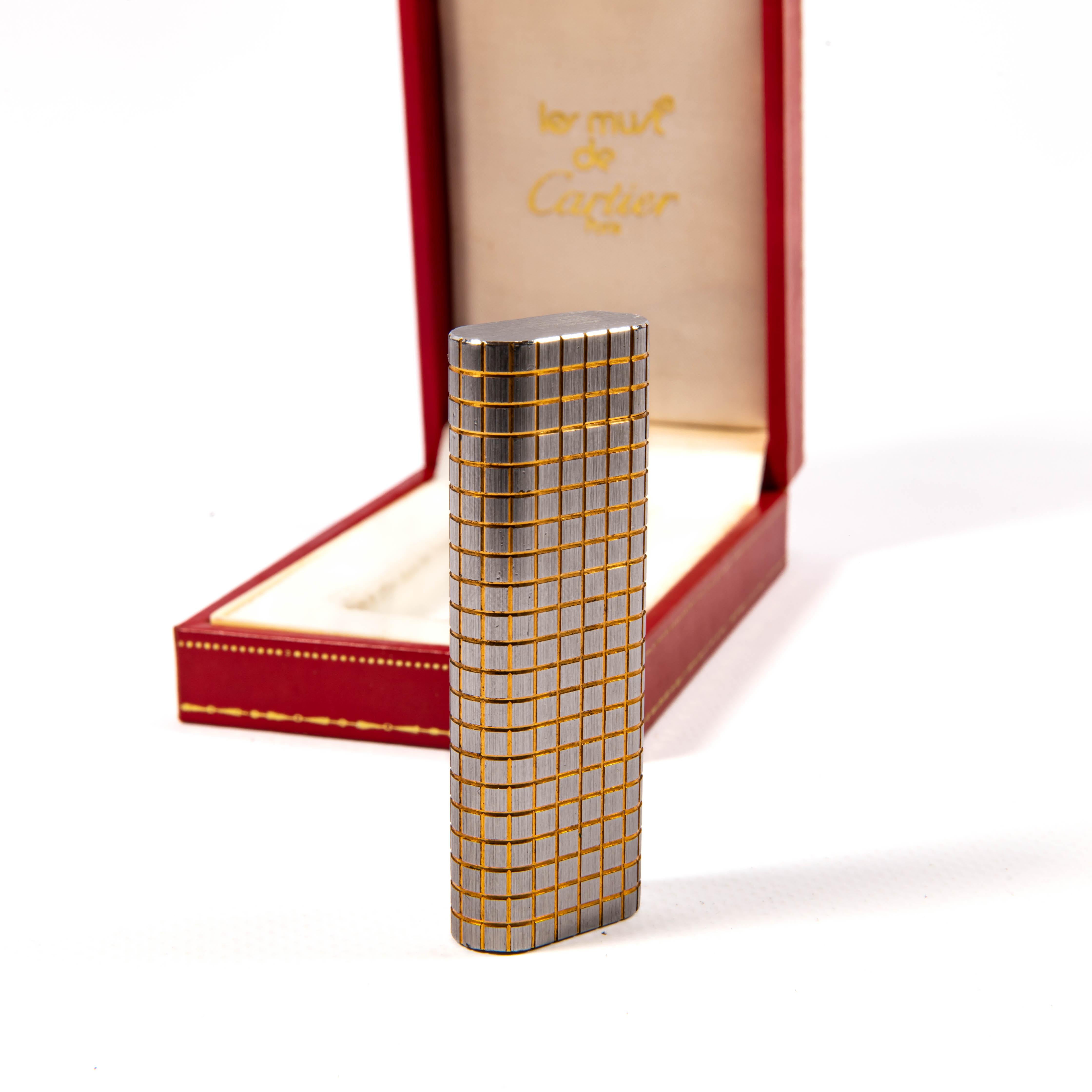 Women's or Men's Vintage Two-Tone CARTIER Les Must Lighter in Box 1970s For Sale