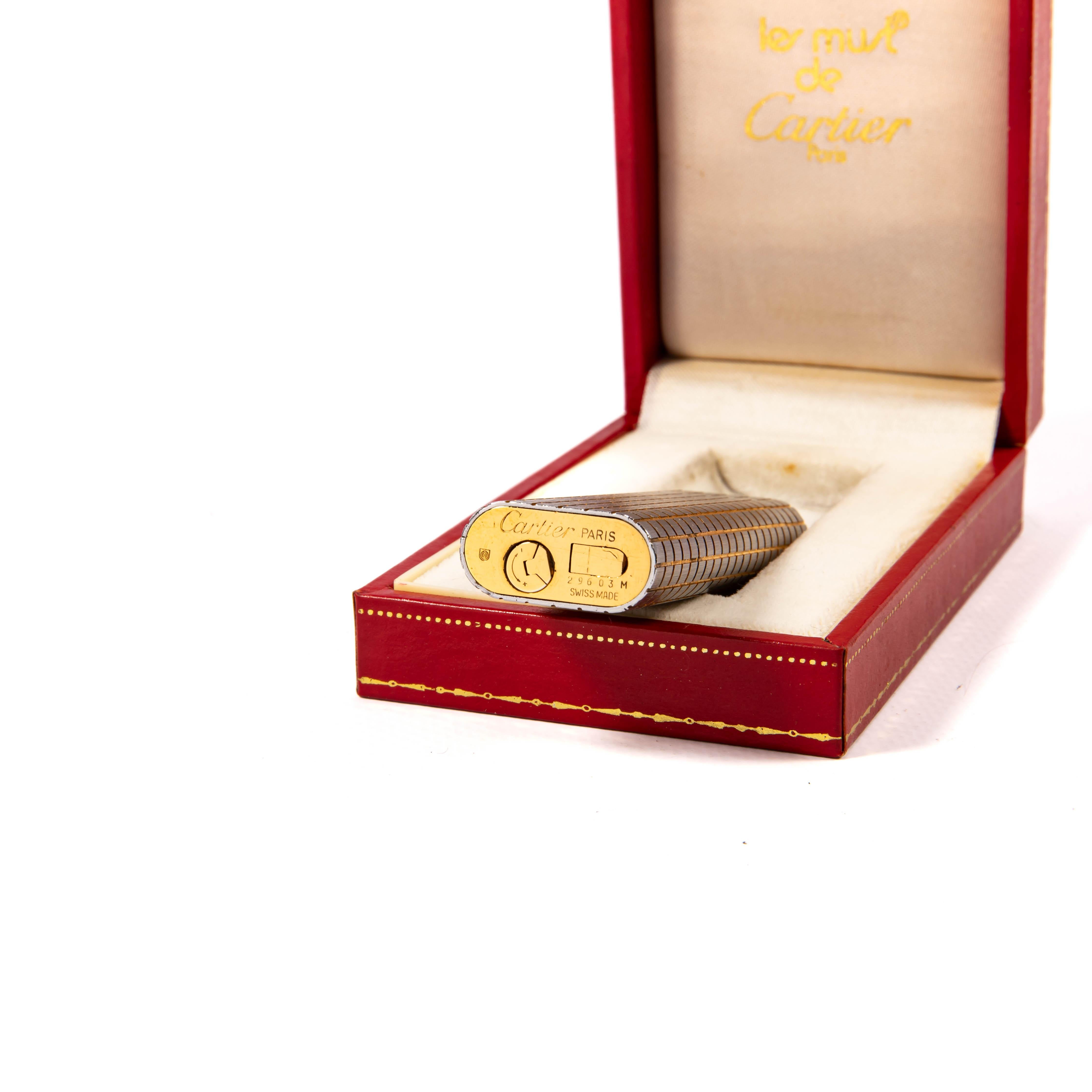 Vintage Two-Tone CARTIER Les Must Lighter in Box 1970s For Sale 5