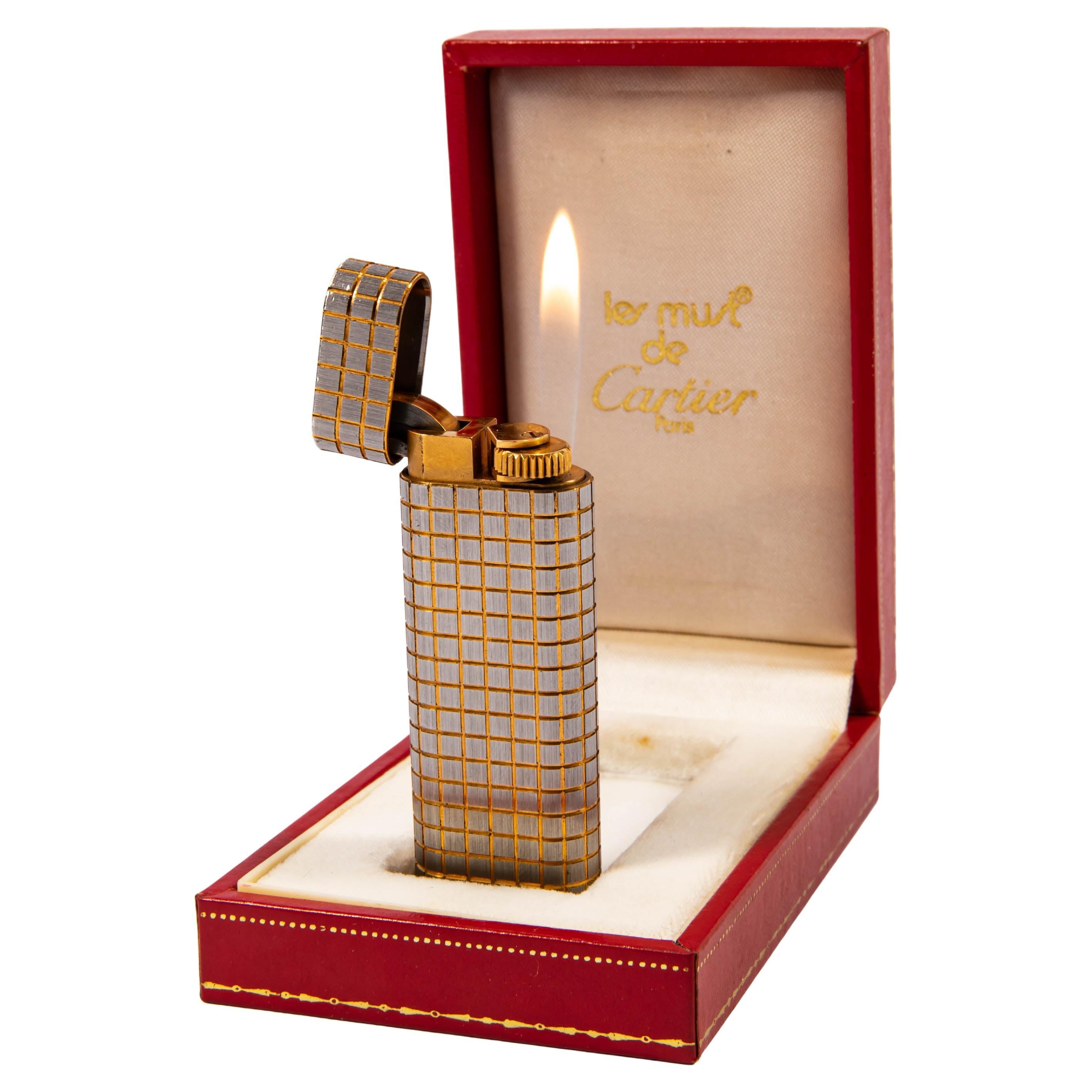 Vintage Two-Tone CARTIER Les Must Lighter in Box 1970s