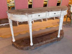 Vintage Two-tone Console Table with Drawers and Curved Wooden Base