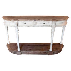 Vintage Two-tone Console Table with Drawers and Curved Wooden Base