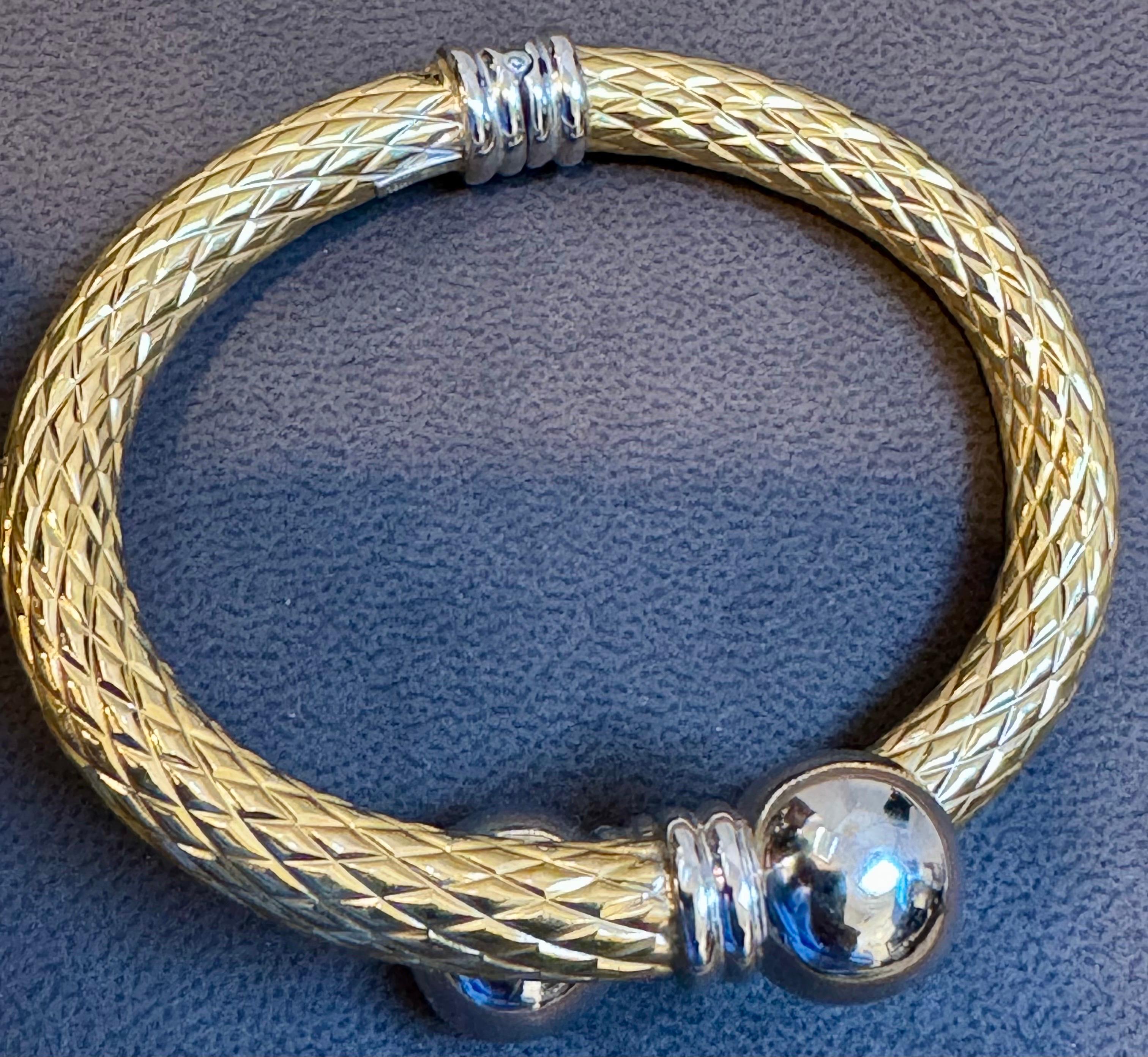 Vintage Zwei-Ton-Manschette Armreif Armband 18 Karat massivem Gelb & Weißgold 24 Gramm im Angebot 3