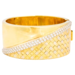Vintage Zwei-Ton-Diamant gewebt Gold-Armreif