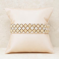 Vintage Two Tone Gilt Diamond Patterned Bracelet w Rhinestones by Panetta, 1970s