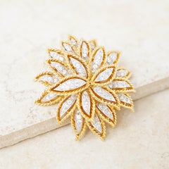 Vintage Two Tone Gilt & Rhinestone Floral Burst Brooch by Panetta, 1970s