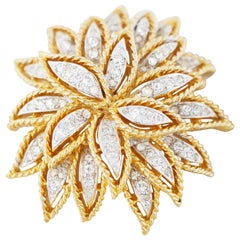 Vintage Two Tone Gilt & Rhinestone Floral Burst Brooch by Panetta, 1970s