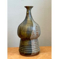 Vintage Two-Tone Glazed Ceramic Vase