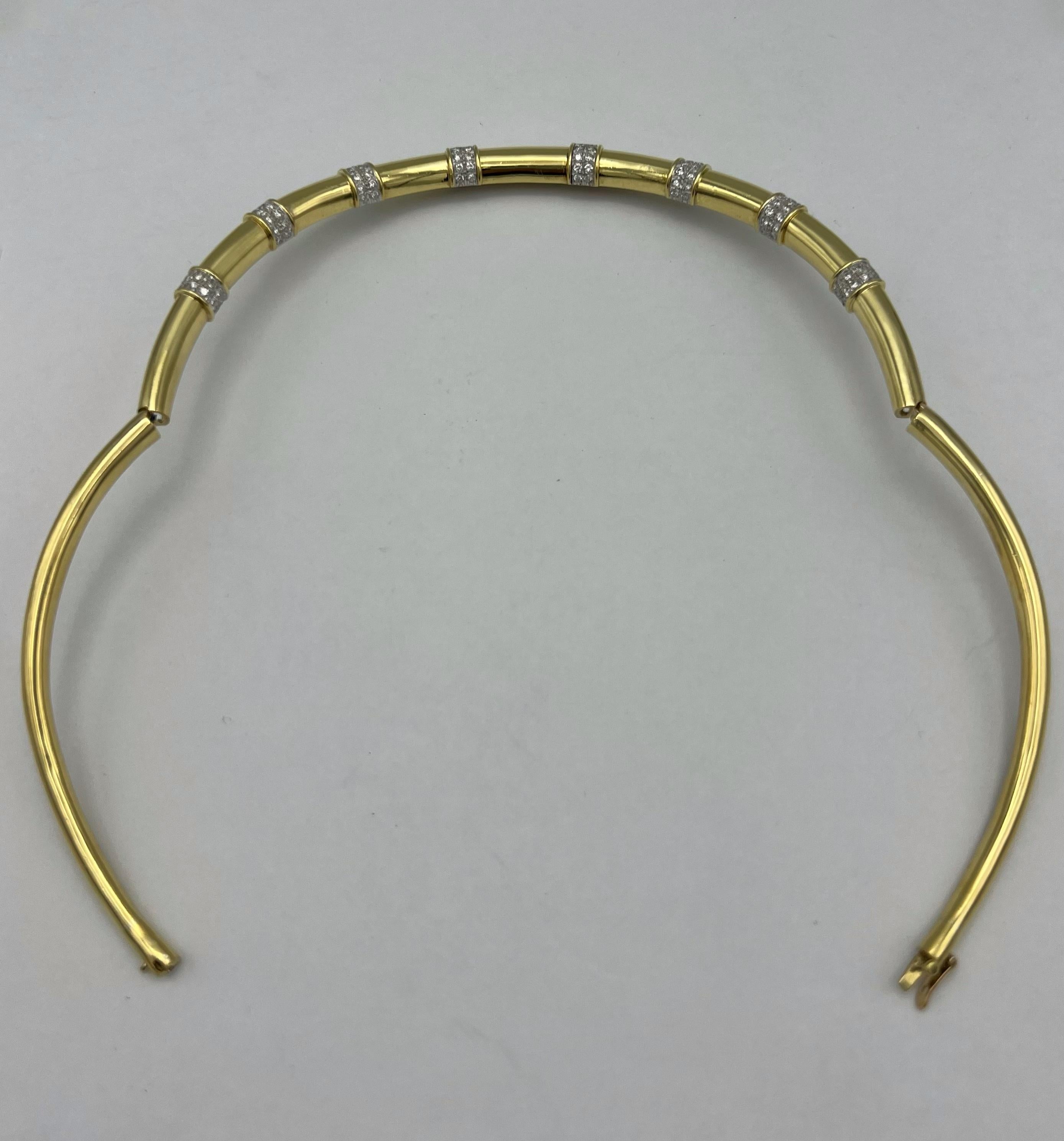 Vintage Two Tone Gold and Diamond Collar Necklace In Excellent Condition In Beverly Hills, CA